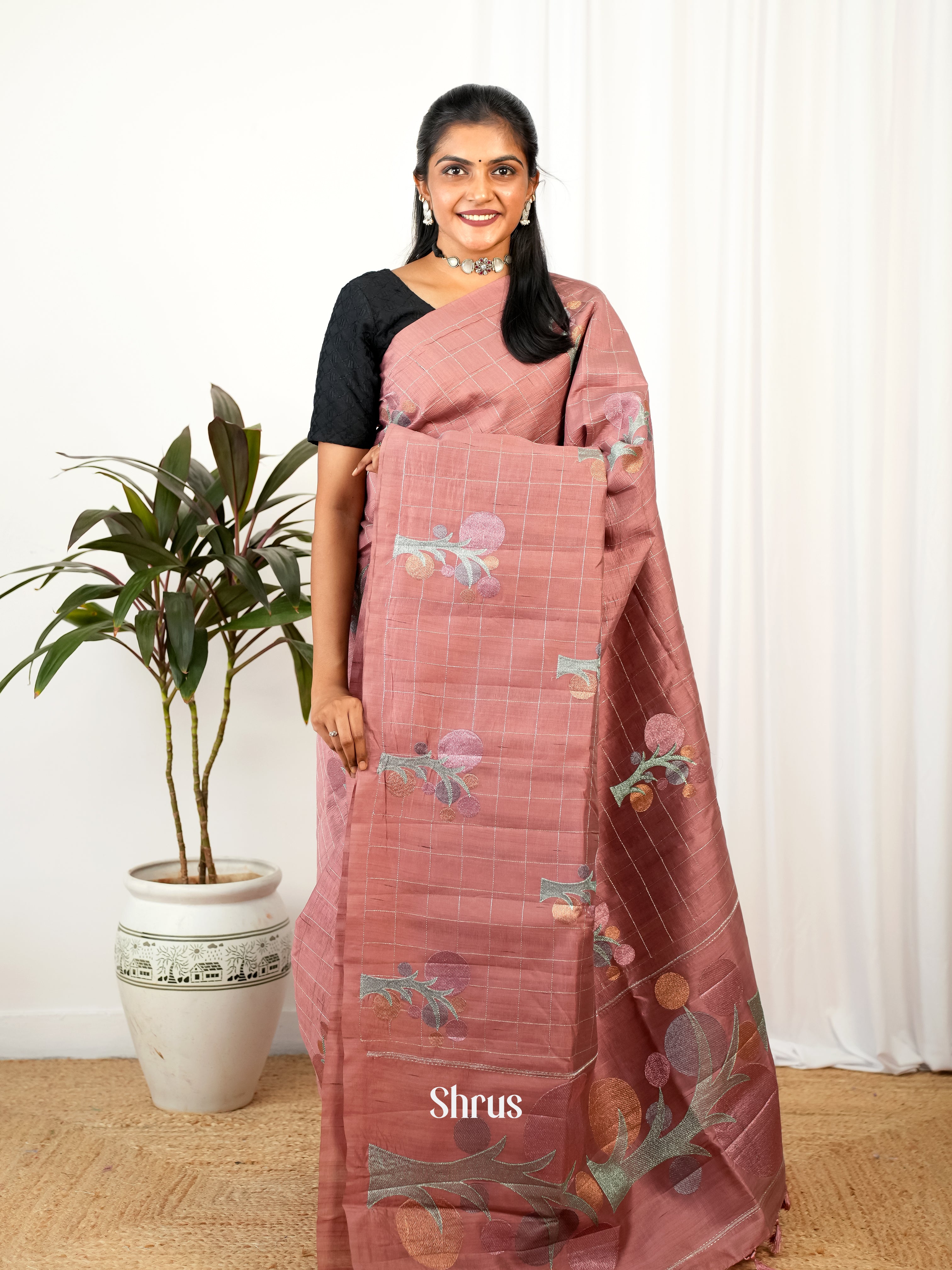 Brown- Semi Rawsilk Saree - Shop on Shrus.com