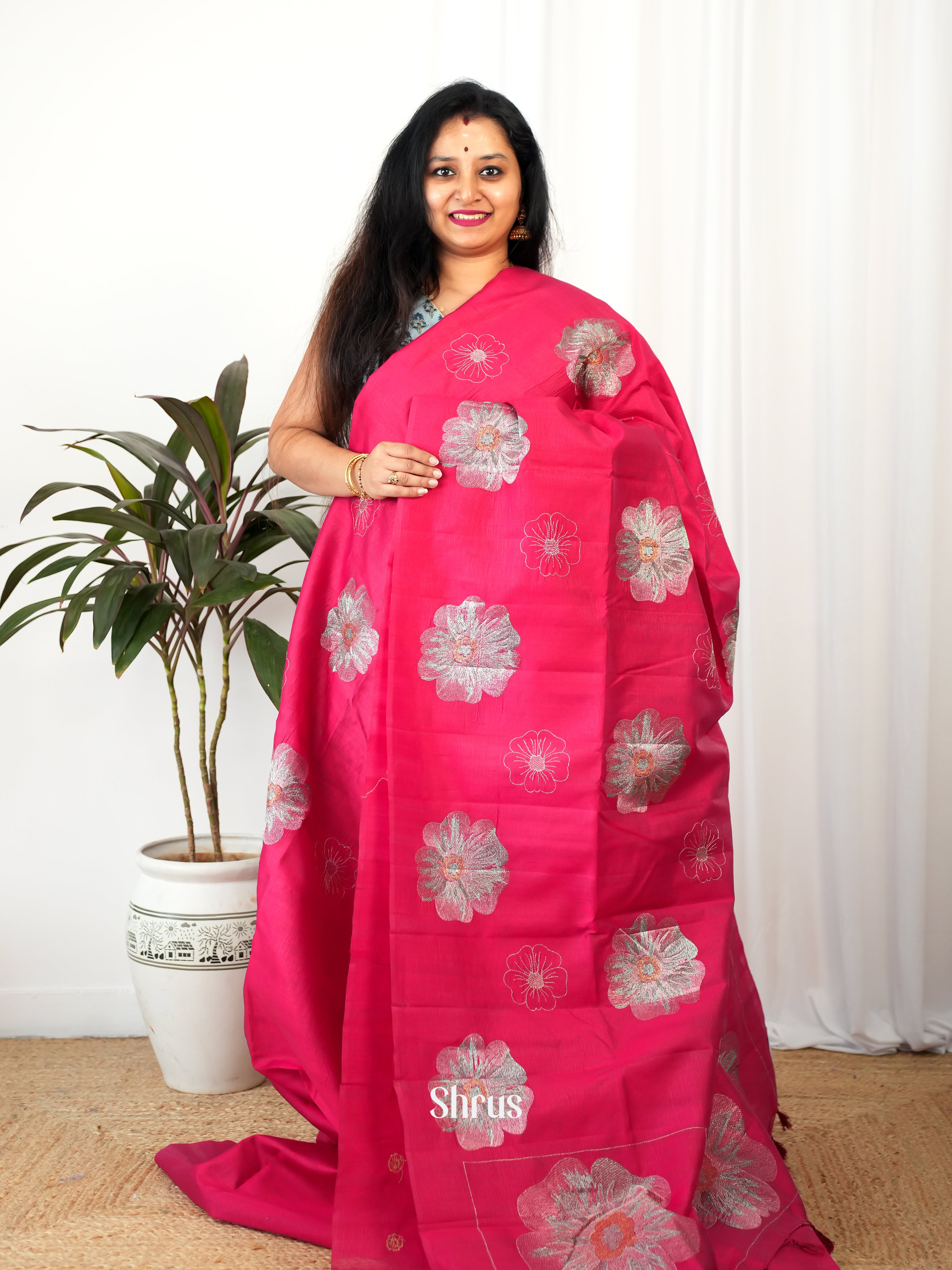 Red - Semi Rawsilk Saree - Shop on Shrus.com