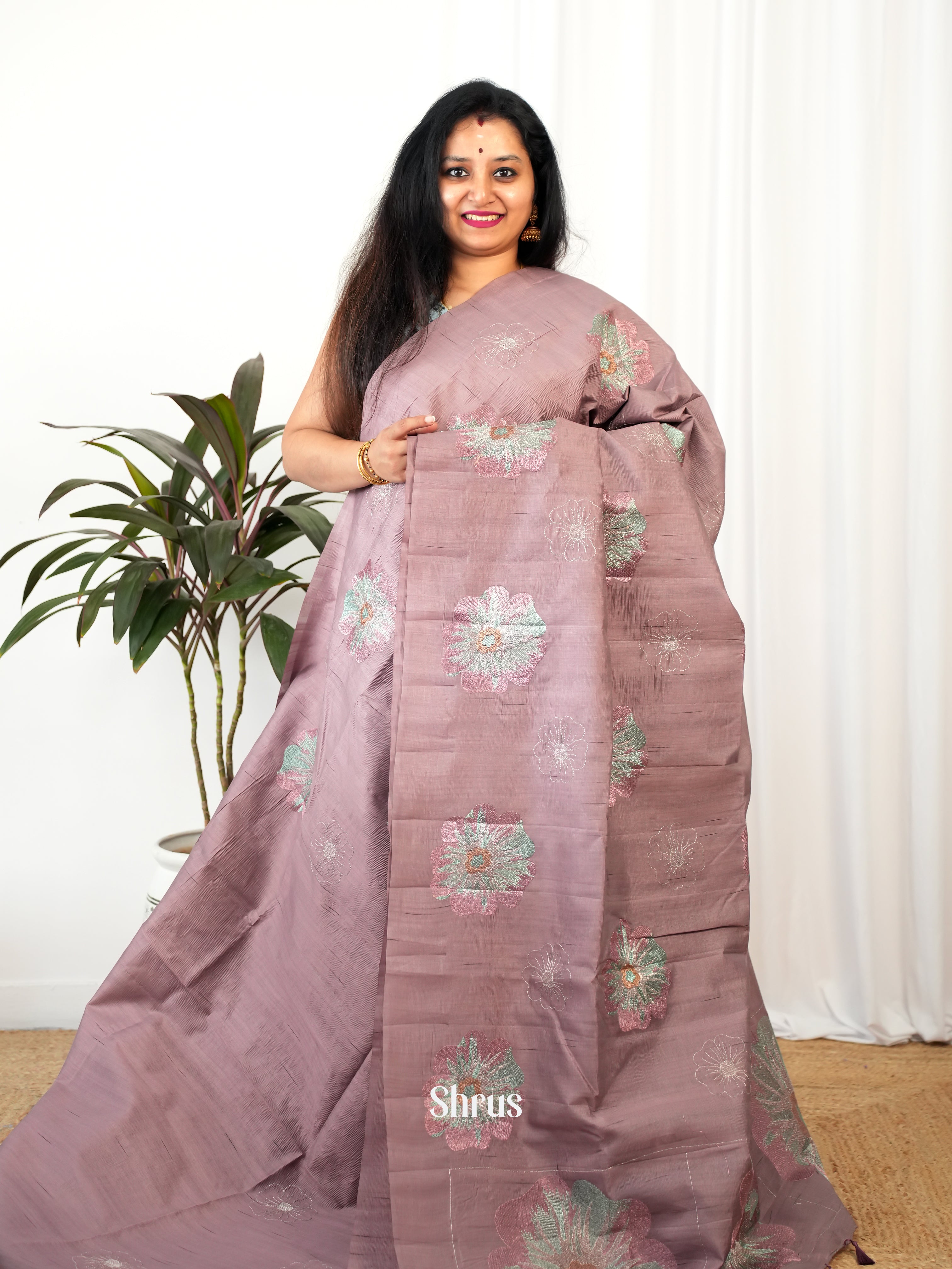 Pastel Brown - Semi Rawsilk Saree - Shop on Shrus.com