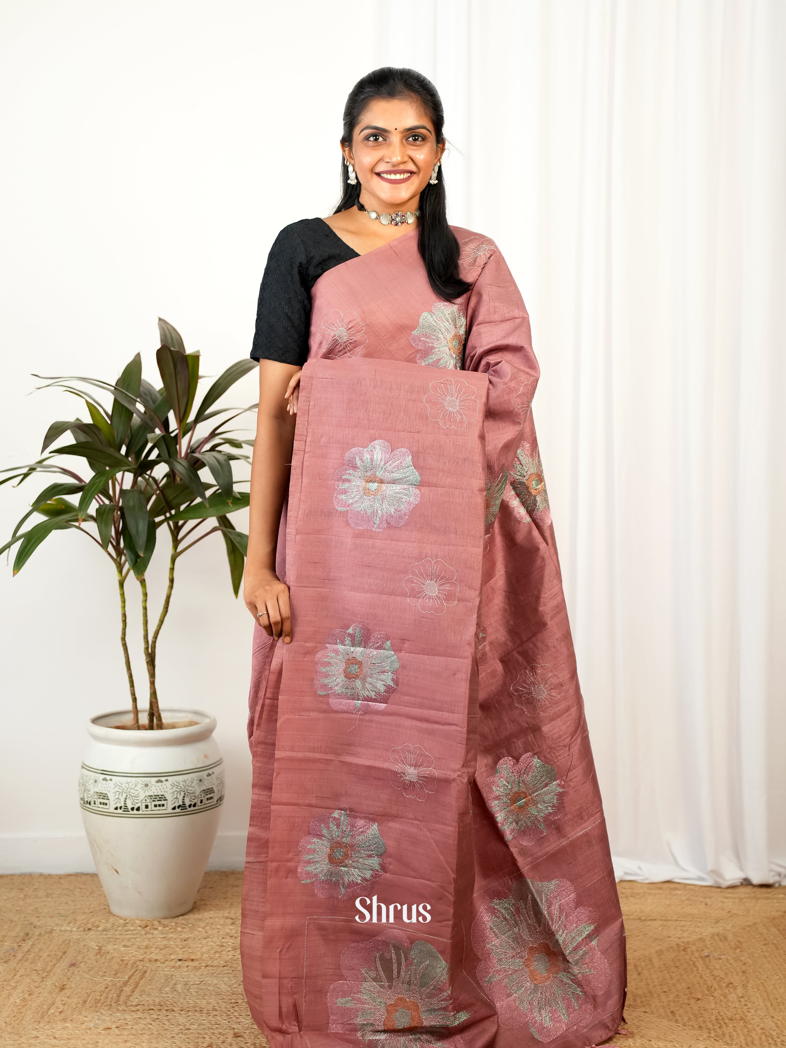 Brown - Semi Rawsilk Saree - Shop on Shrus.com