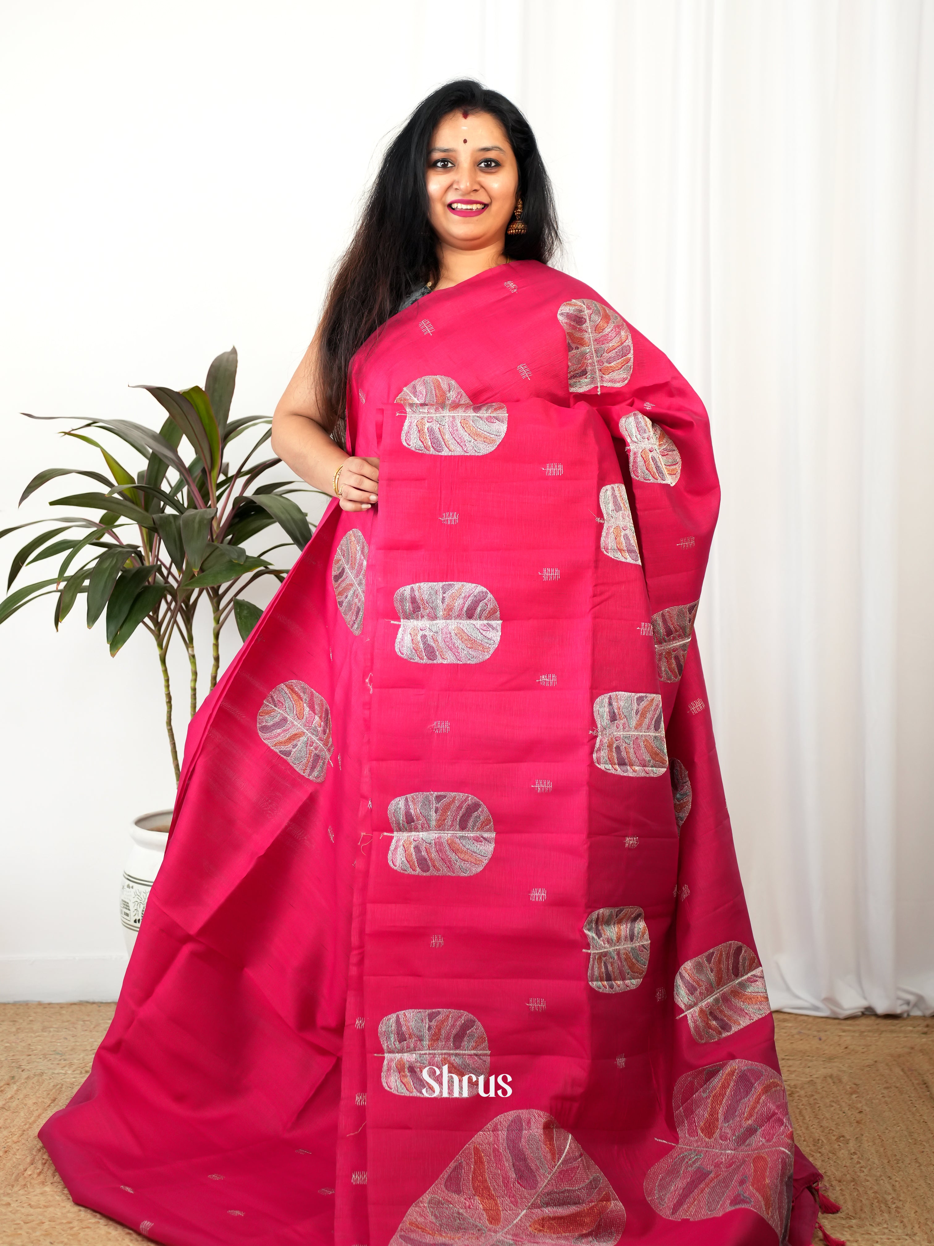 Red - Semi Rawsilk Saree - Shop on Shrus.com