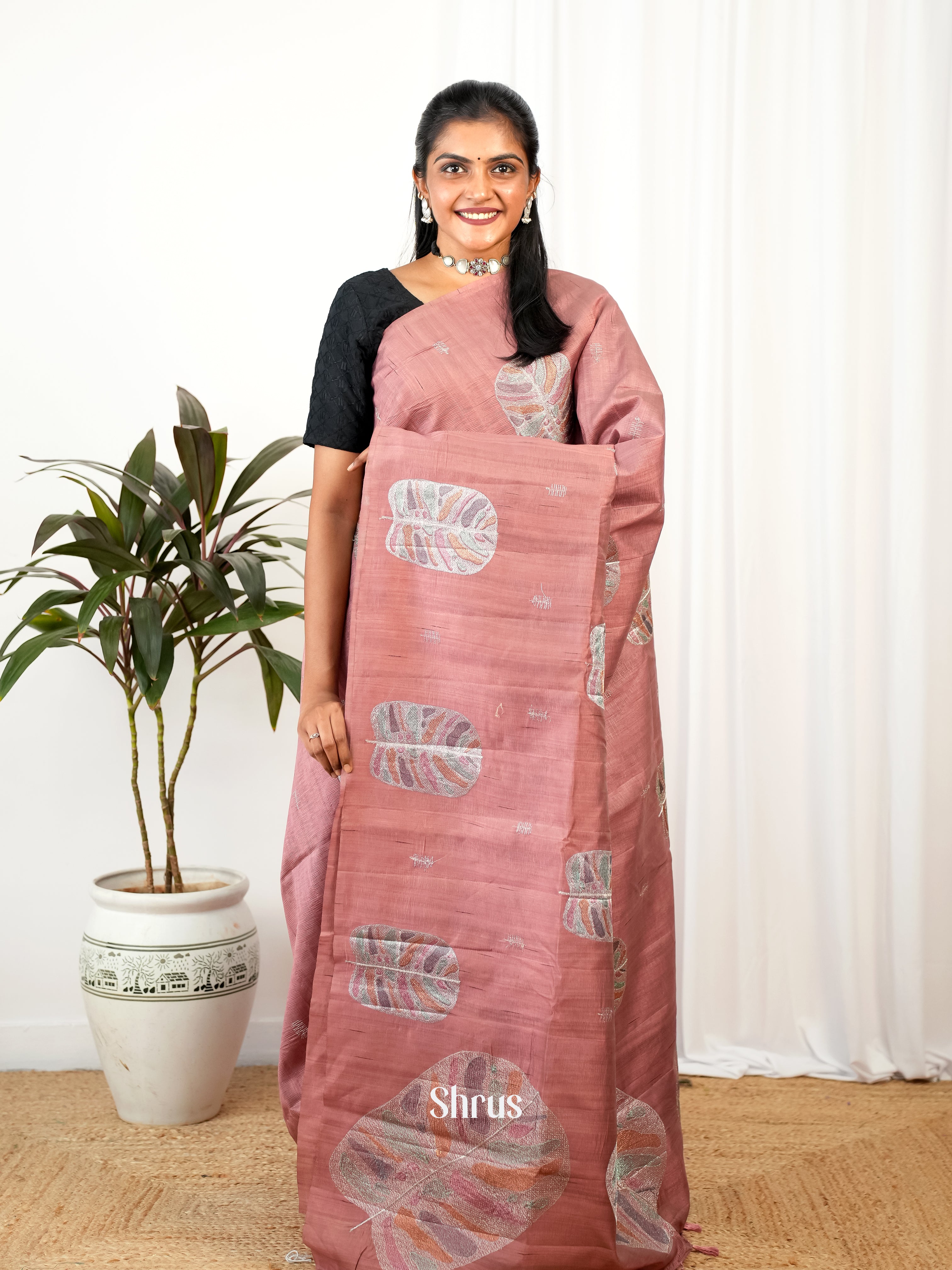 Brown - Semi Rawsilk Saree - Shop on Shrus.com