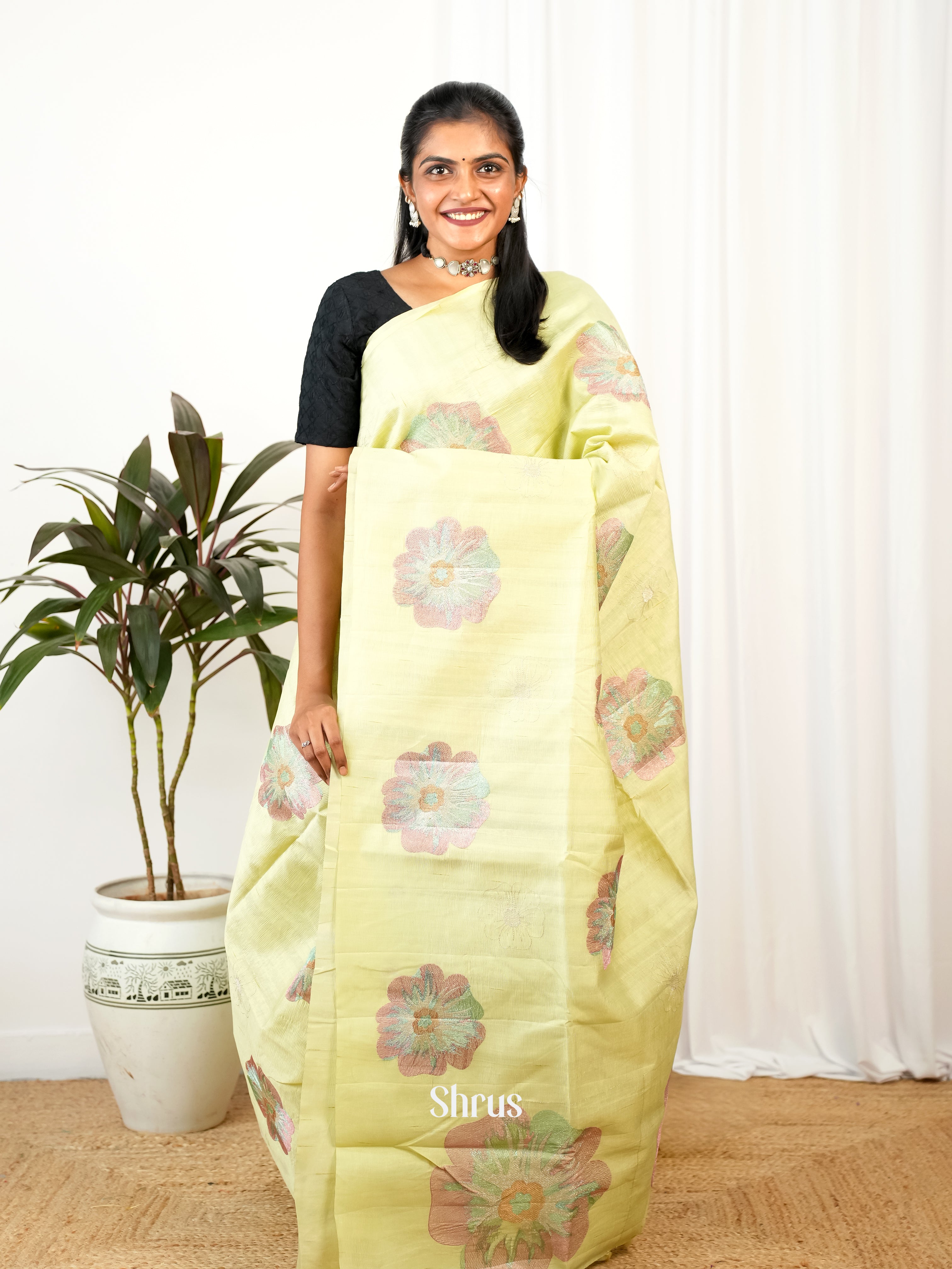 Lite green - Semi Rawsilk Saree - Shop on Shrus.com