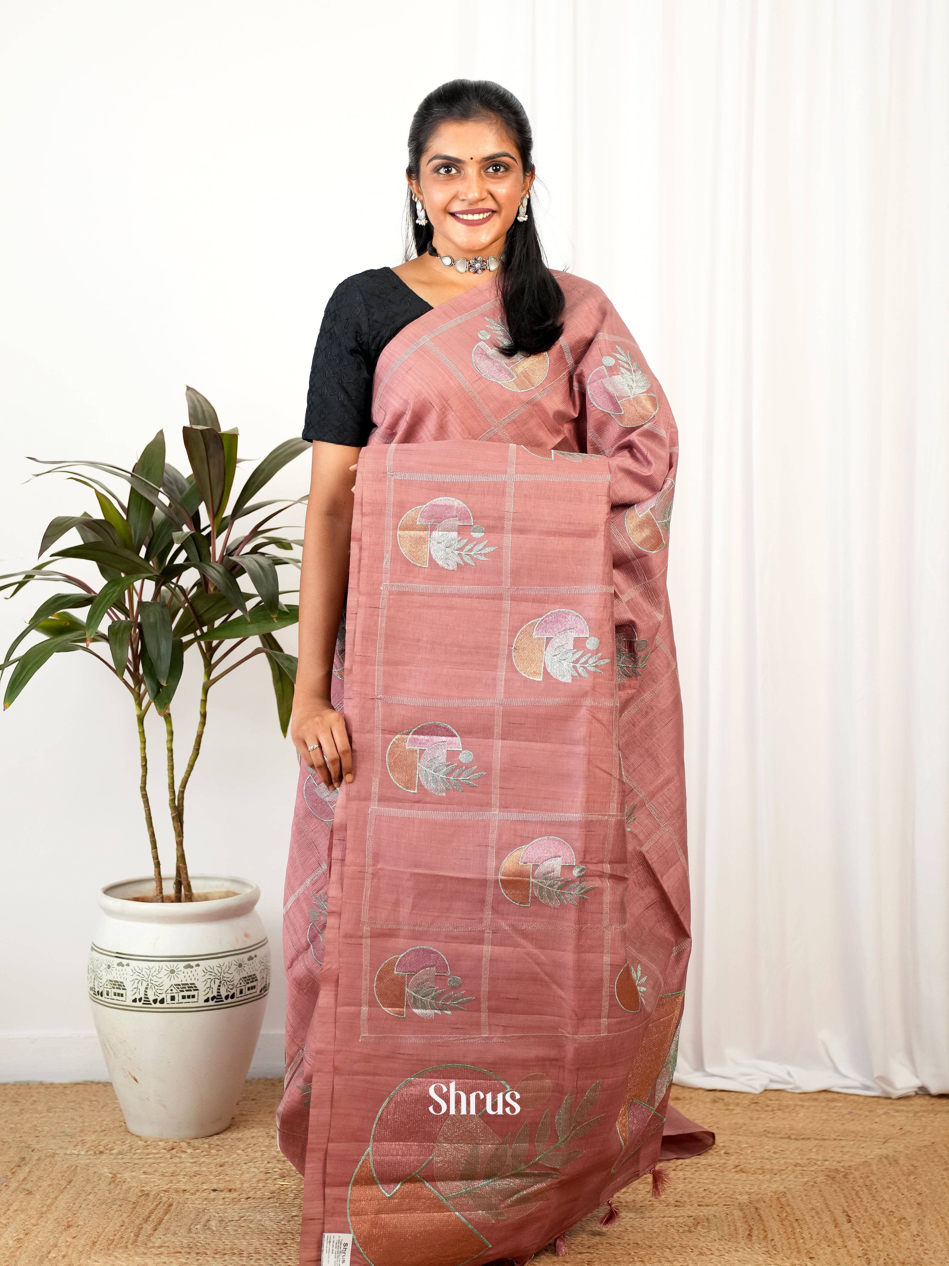 Brown - Semi Rawsilk Saree - Shop on Shrus.com