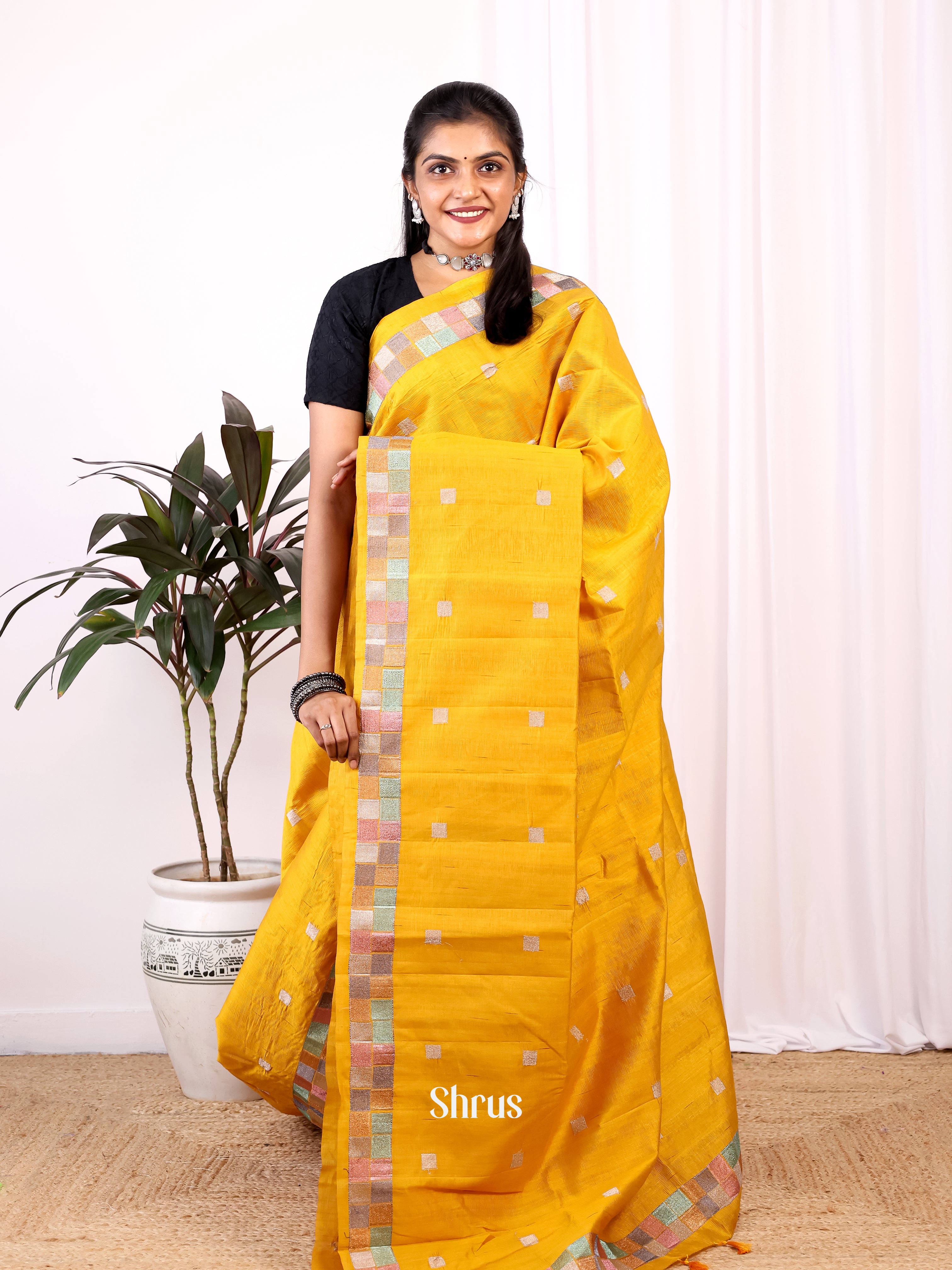 Mustard - Semi Rawsilk Saree - Shop on Shrus.com