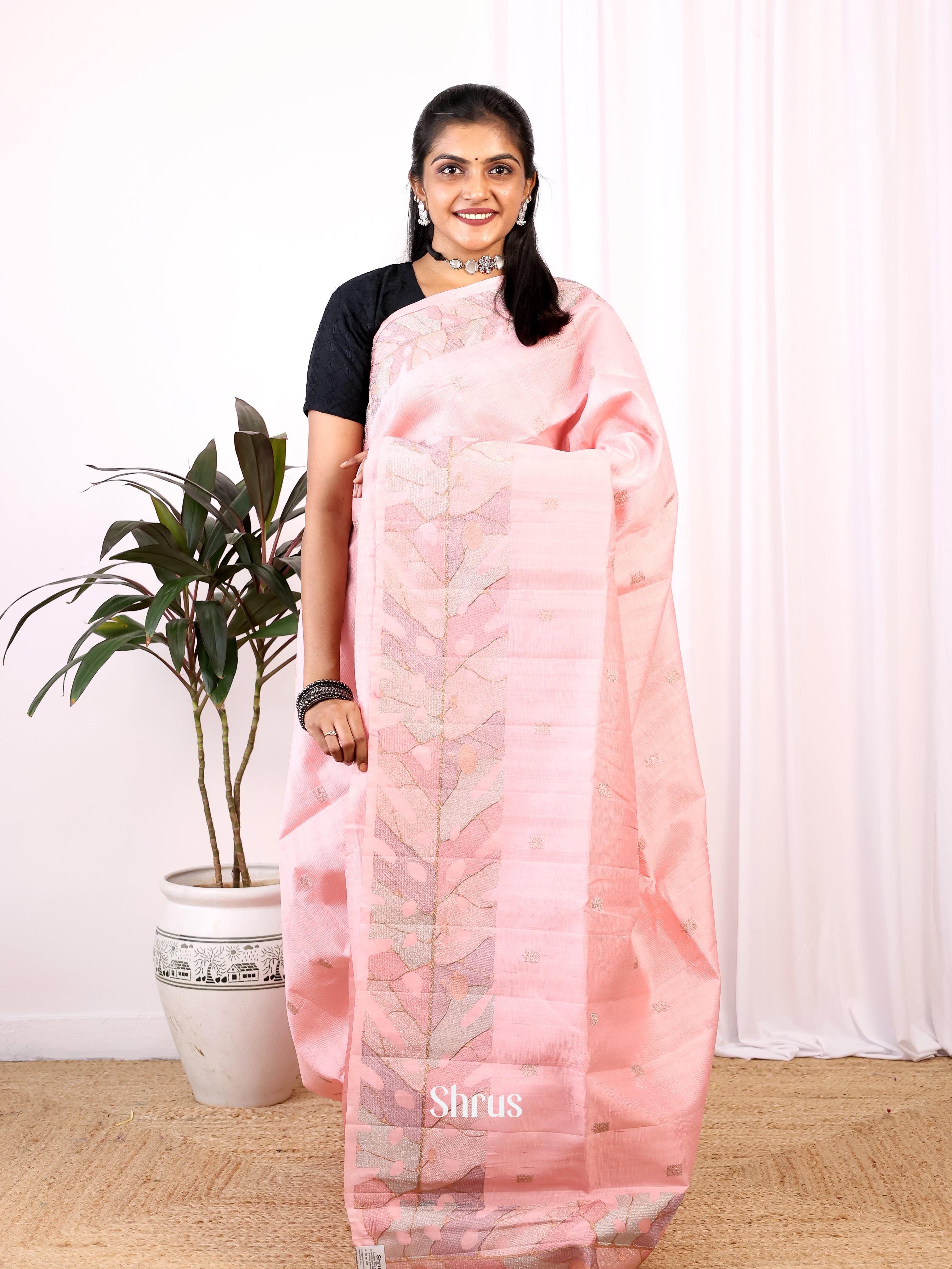 Pink - Semi Rawsilk Saree - Shop on Shrus.com