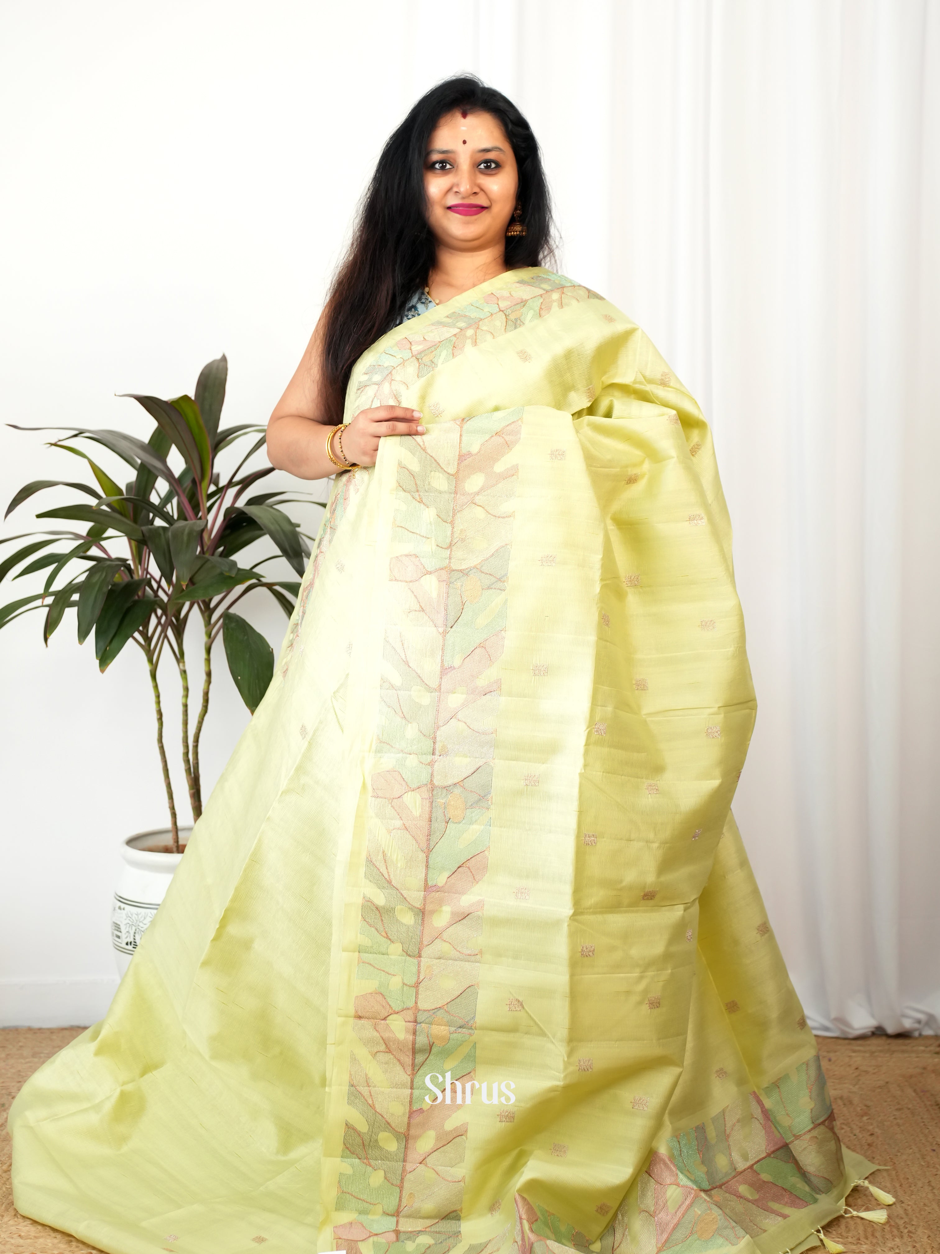 Lite Green - Semi Rawsilk Saree - Shop on Shrus.com