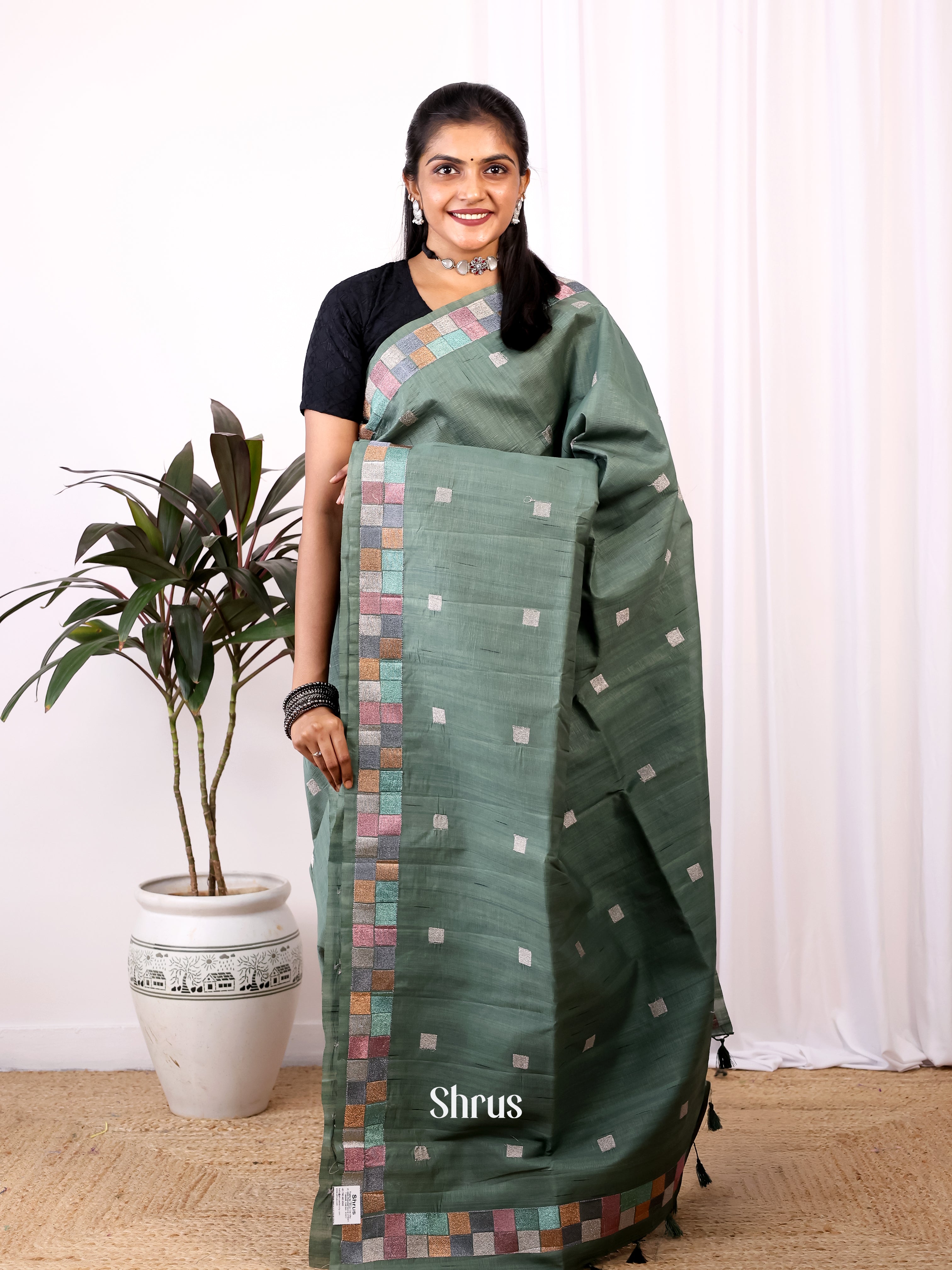 Grey - Semi Rawsilk Saree - Shop on Shrus.com