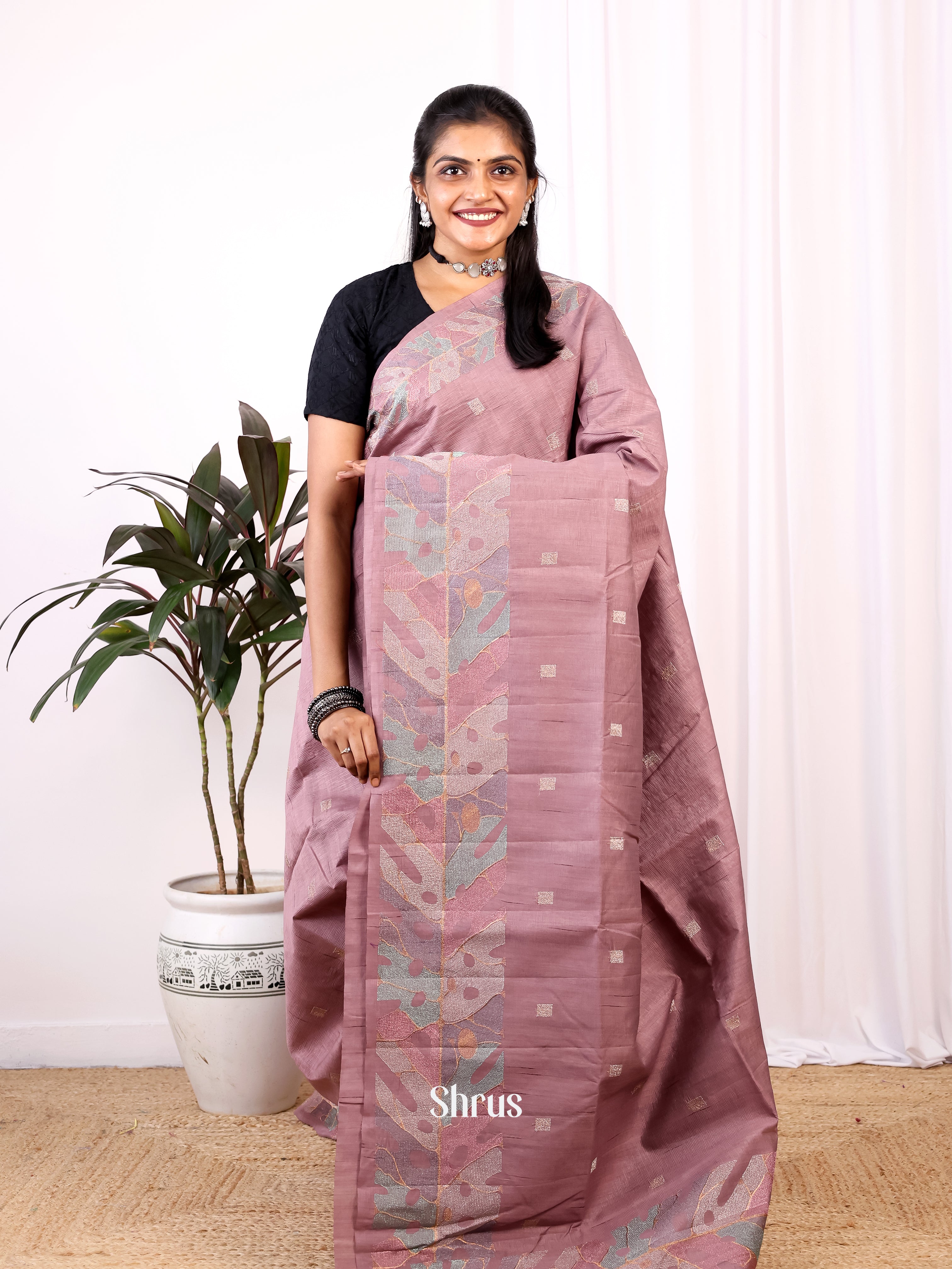 Pastel Pink - Semi Rawsilk Saree - Shop on Shrus.com