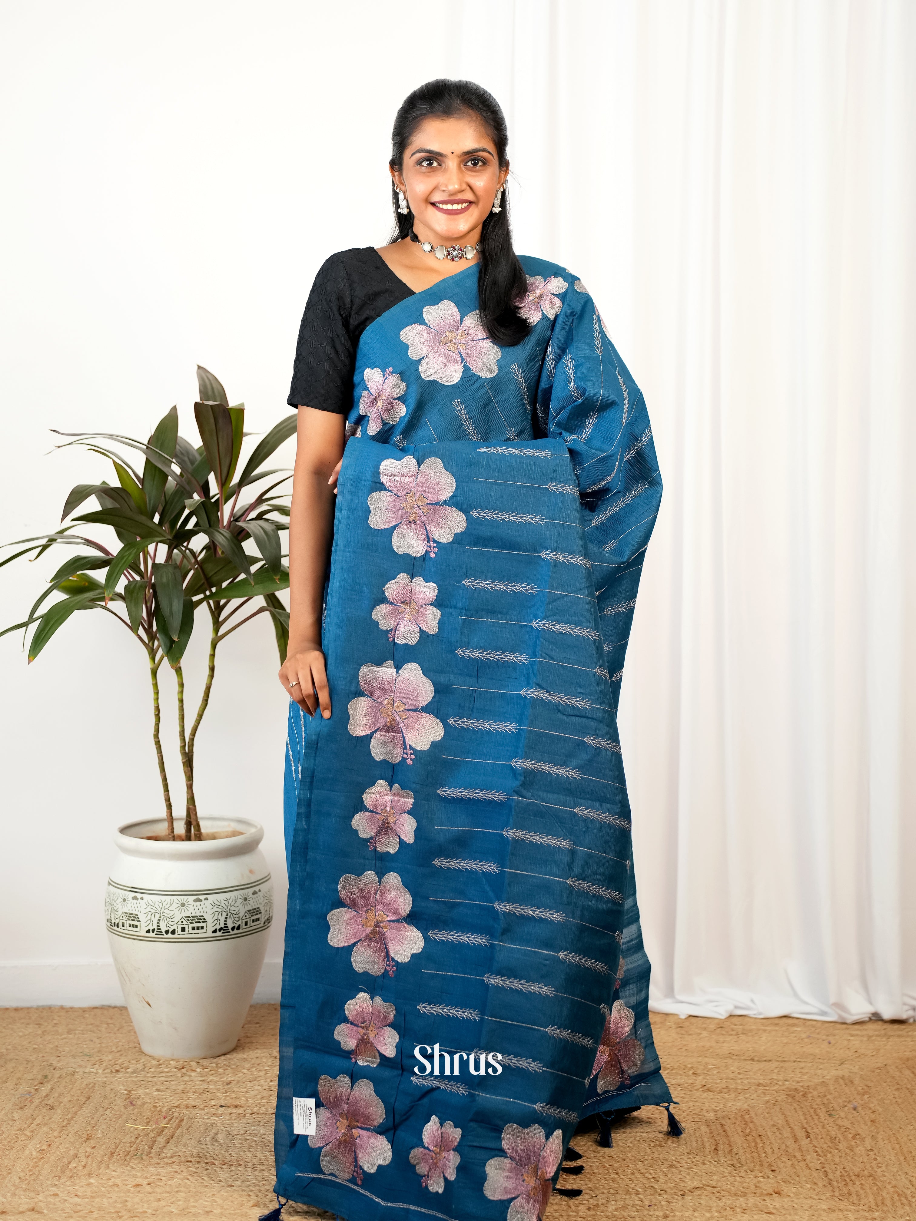 Blue - Semi Rawsilk Saree - Shop on Shrus.com