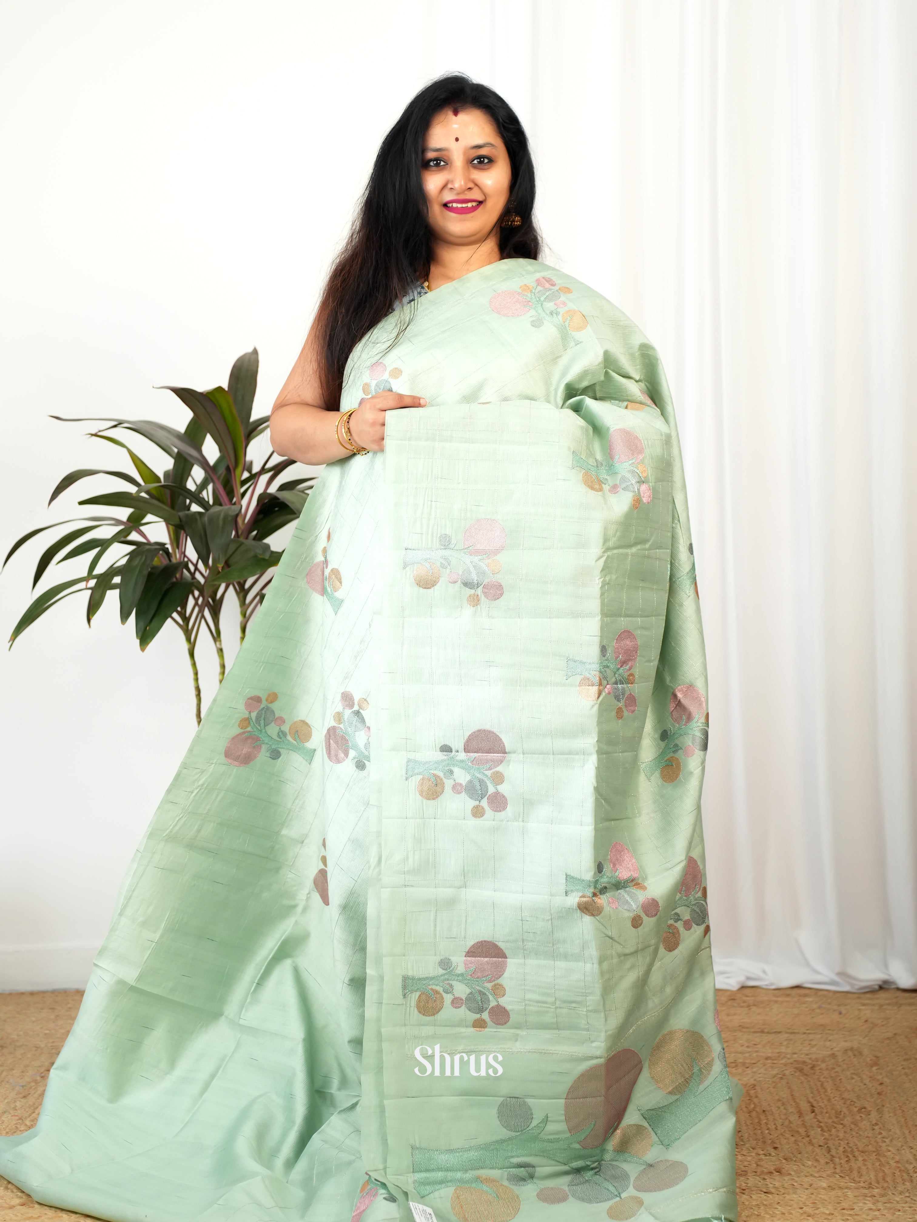 Pastel Green - Semi Rawsilk Saree - Shop on Shrus.com