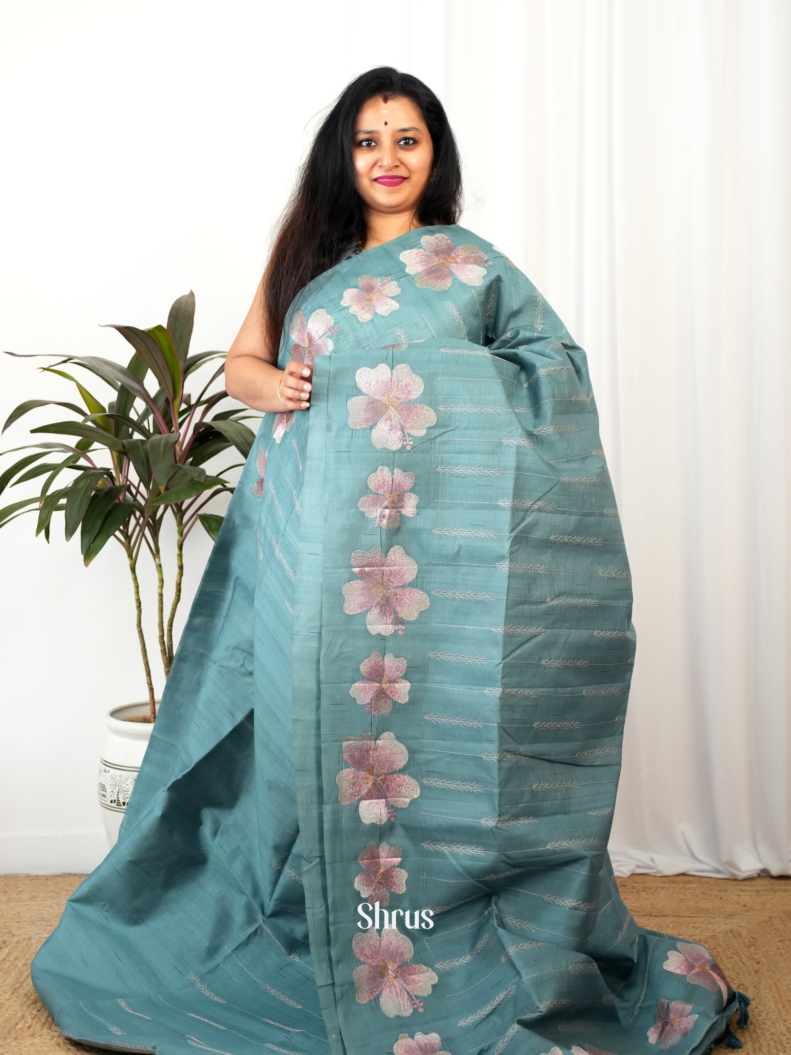 Grey - Semi Rawsilk Saree - Shop on Shrus.com