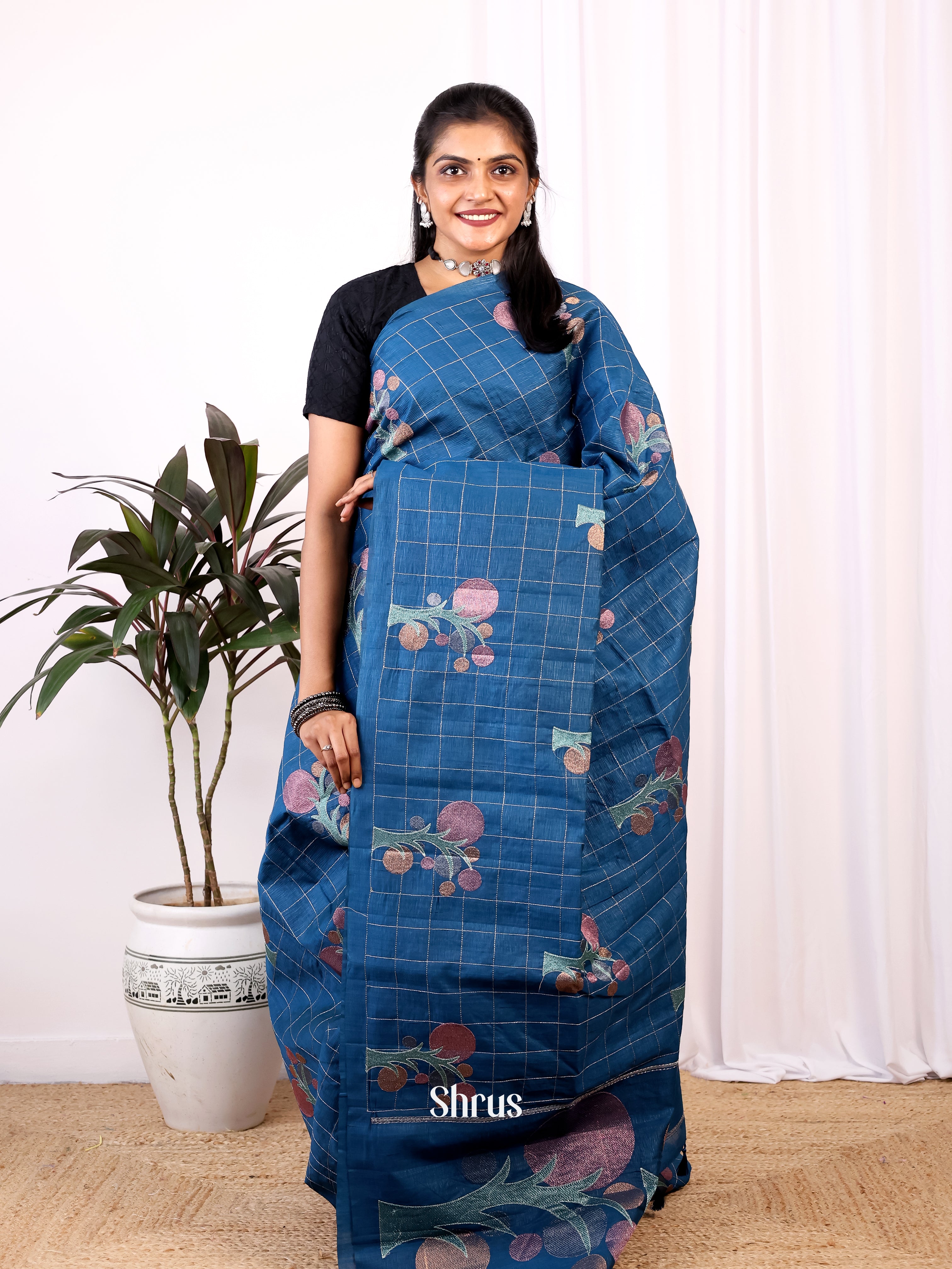 Blue - Semi Rawsilk Saree - Shop on Shrus.com