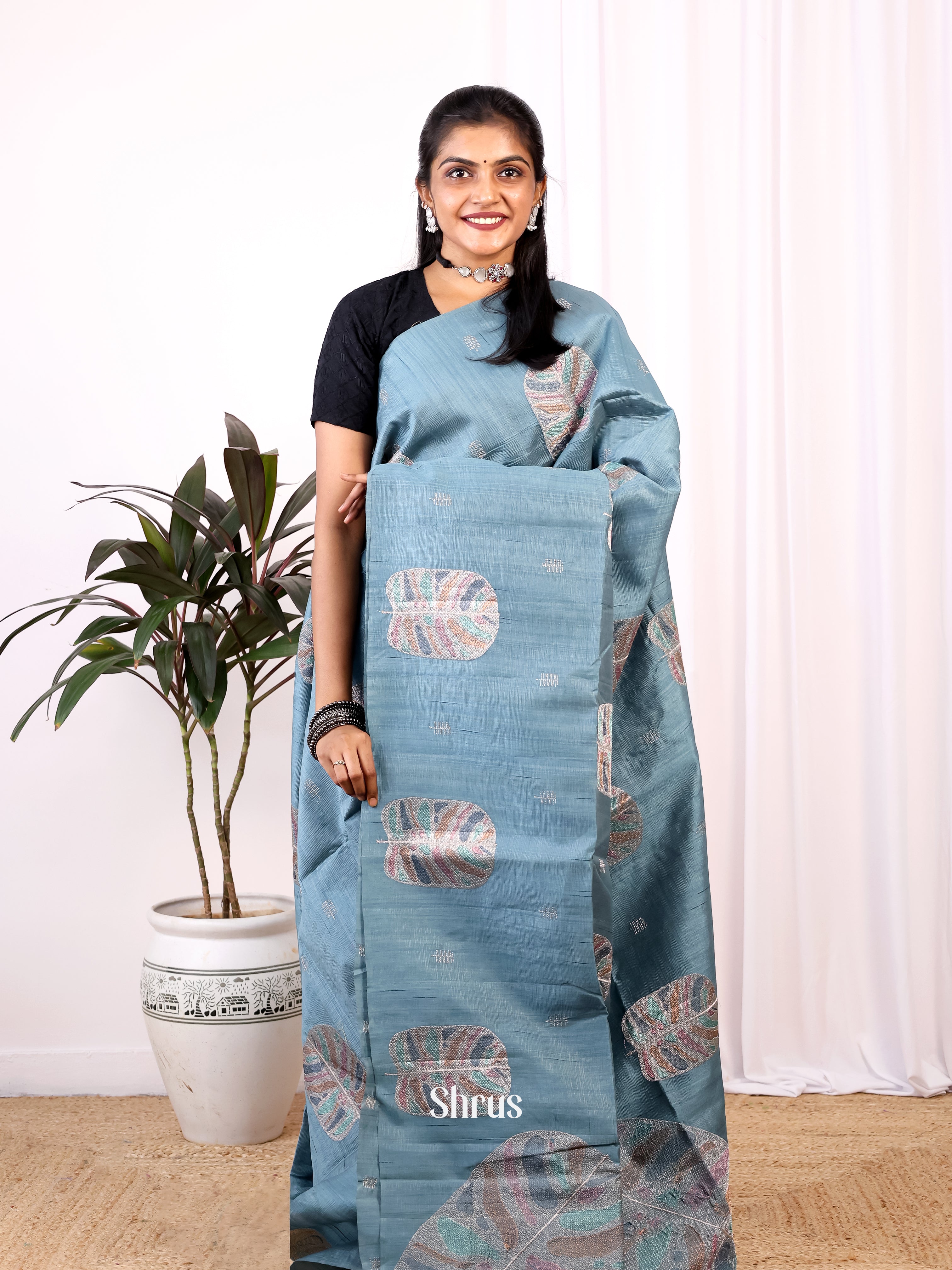 Grey - Semi Rawsilk Saree - Shop on Shrus.com