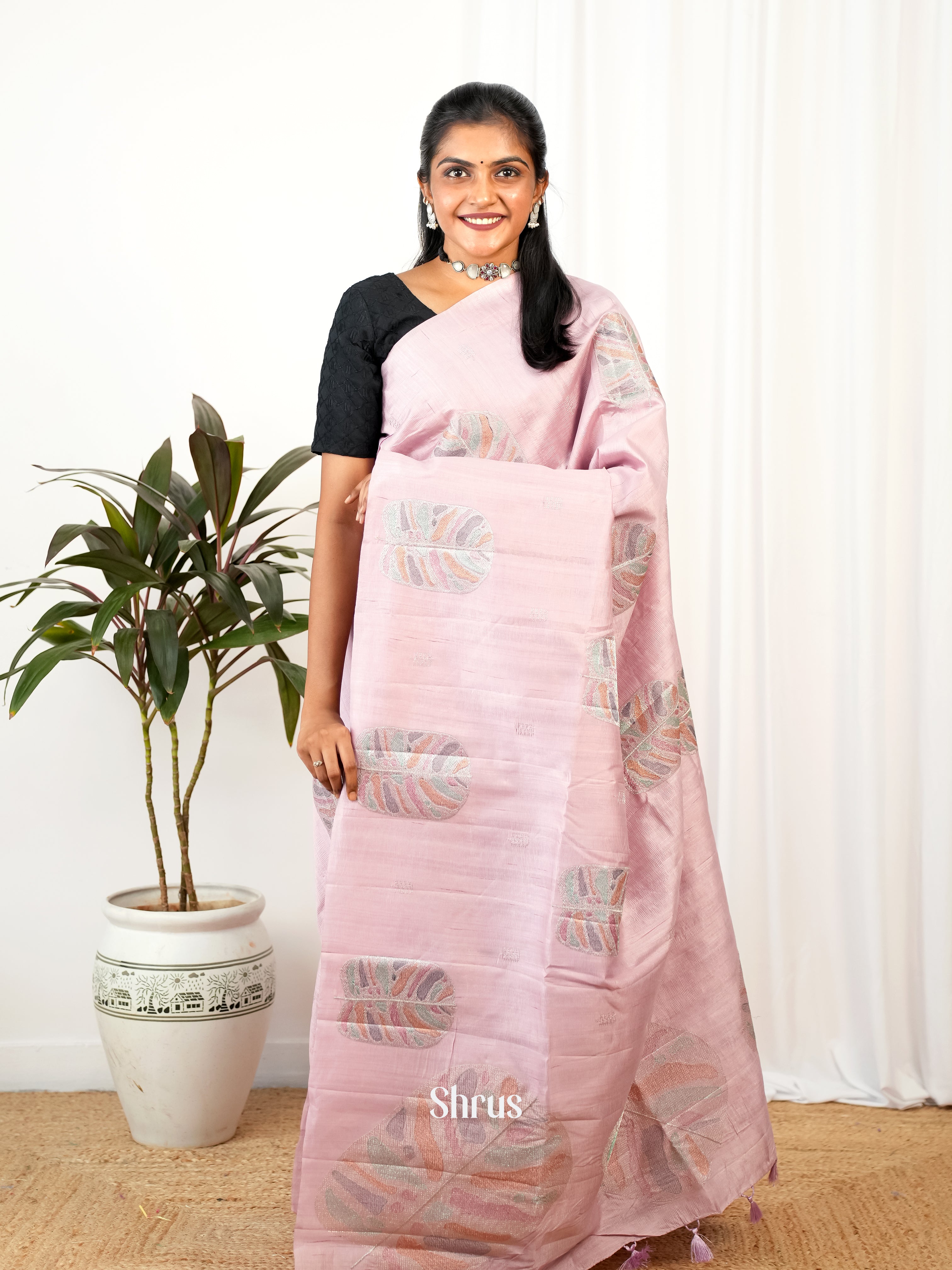 Pastel Pink - Semi Rawsilk Saree - Shop on Shrus.com