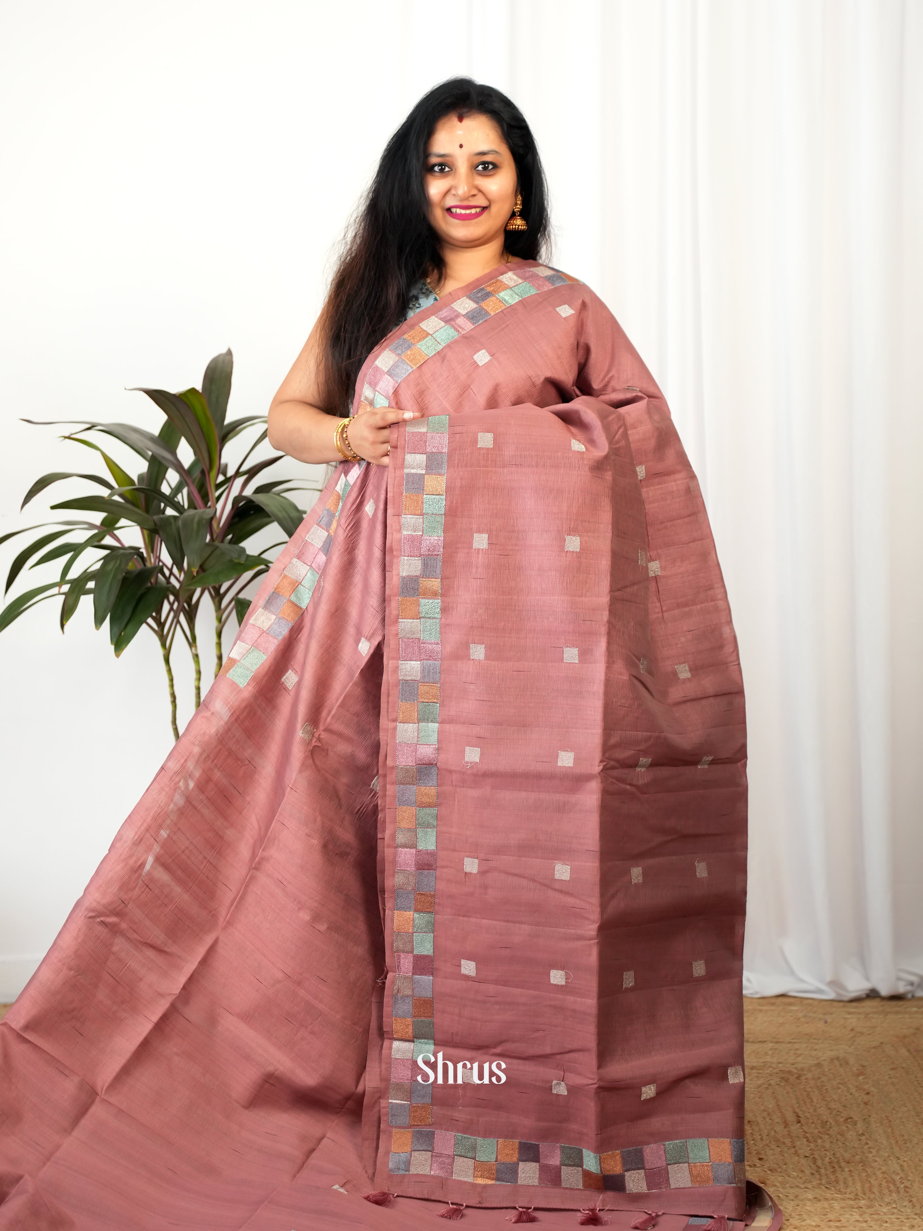 Brown - Semi Rawsilk Saree - Shop on Shrus.com