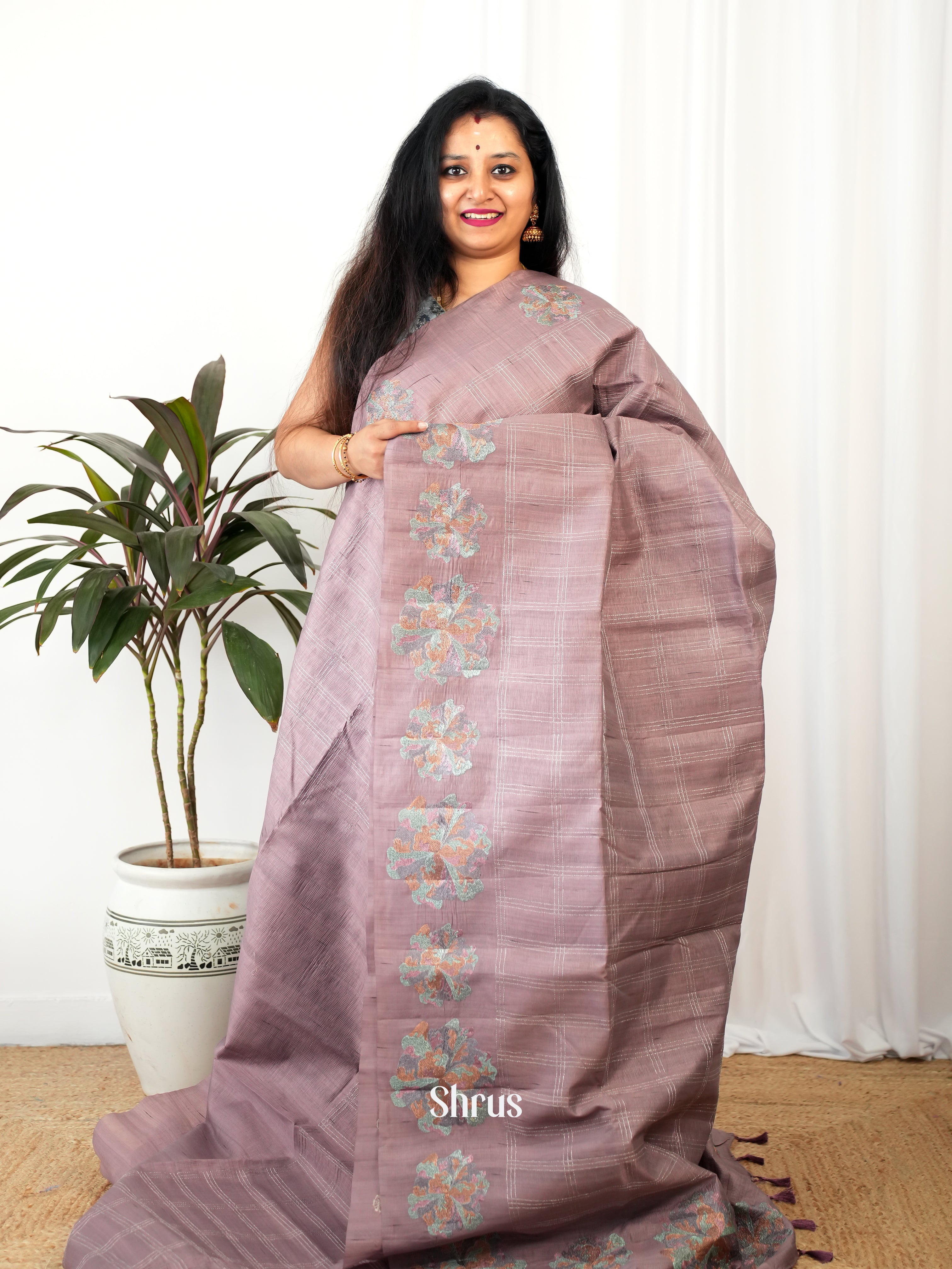 Grey - Semi Rawsilk Saree - Shop on Shrus.com