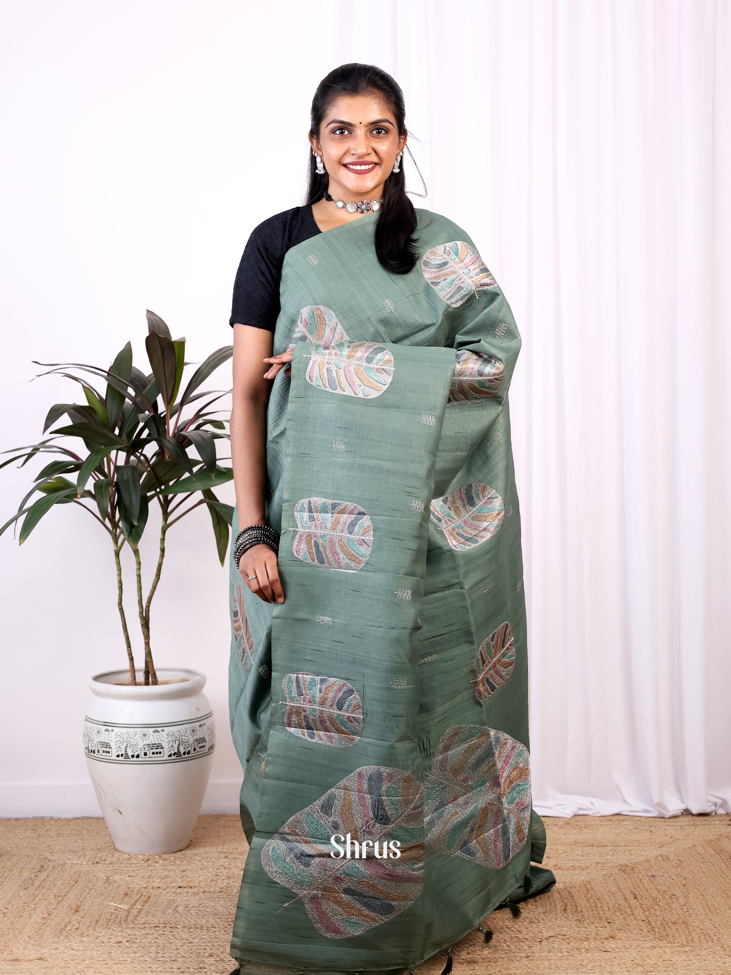 Grey - Semi Rawsilk Saree - Shop on Shrus.com