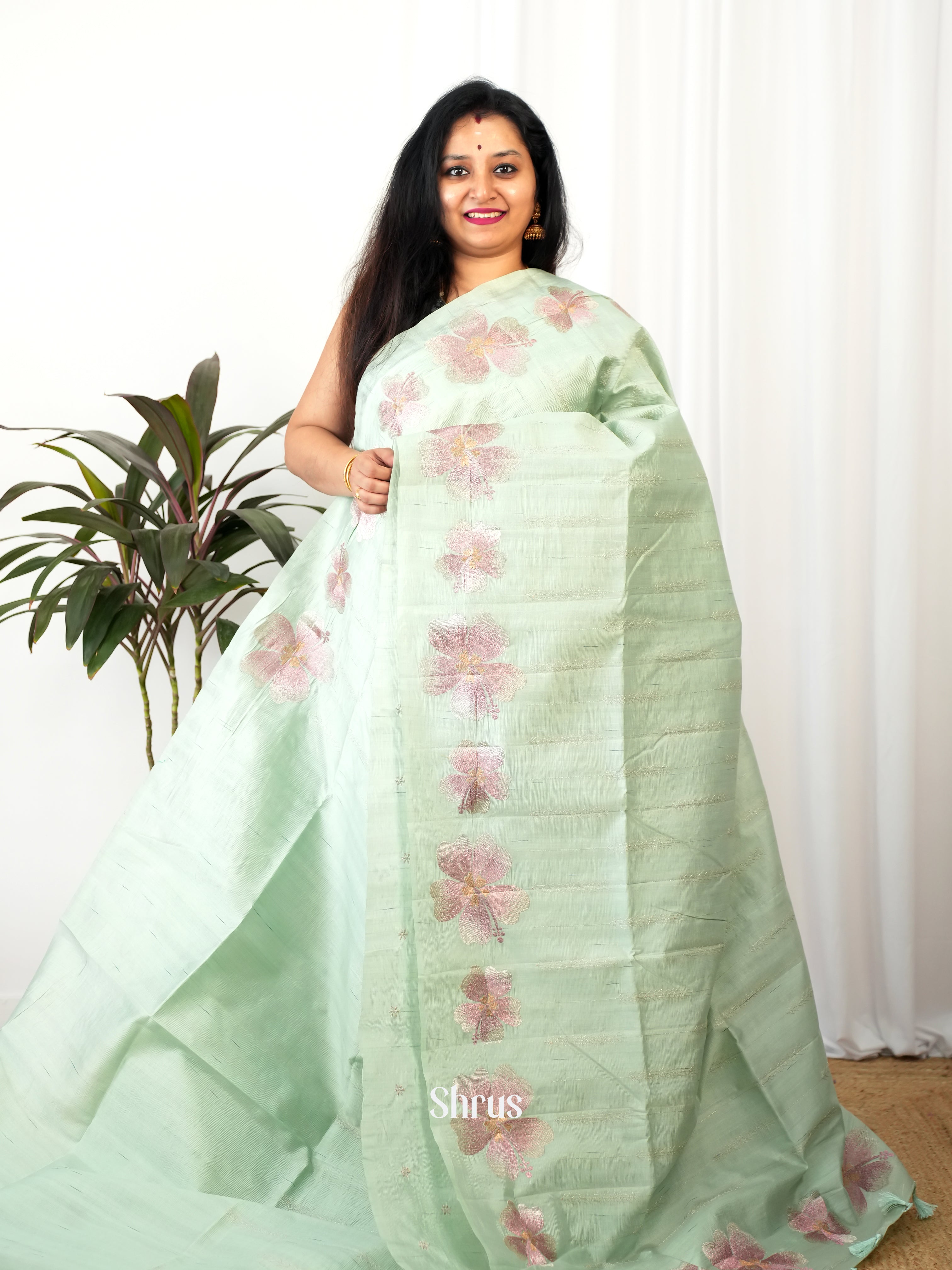 Green - Semi Rawsilk Saree - Shop on Shrus.com