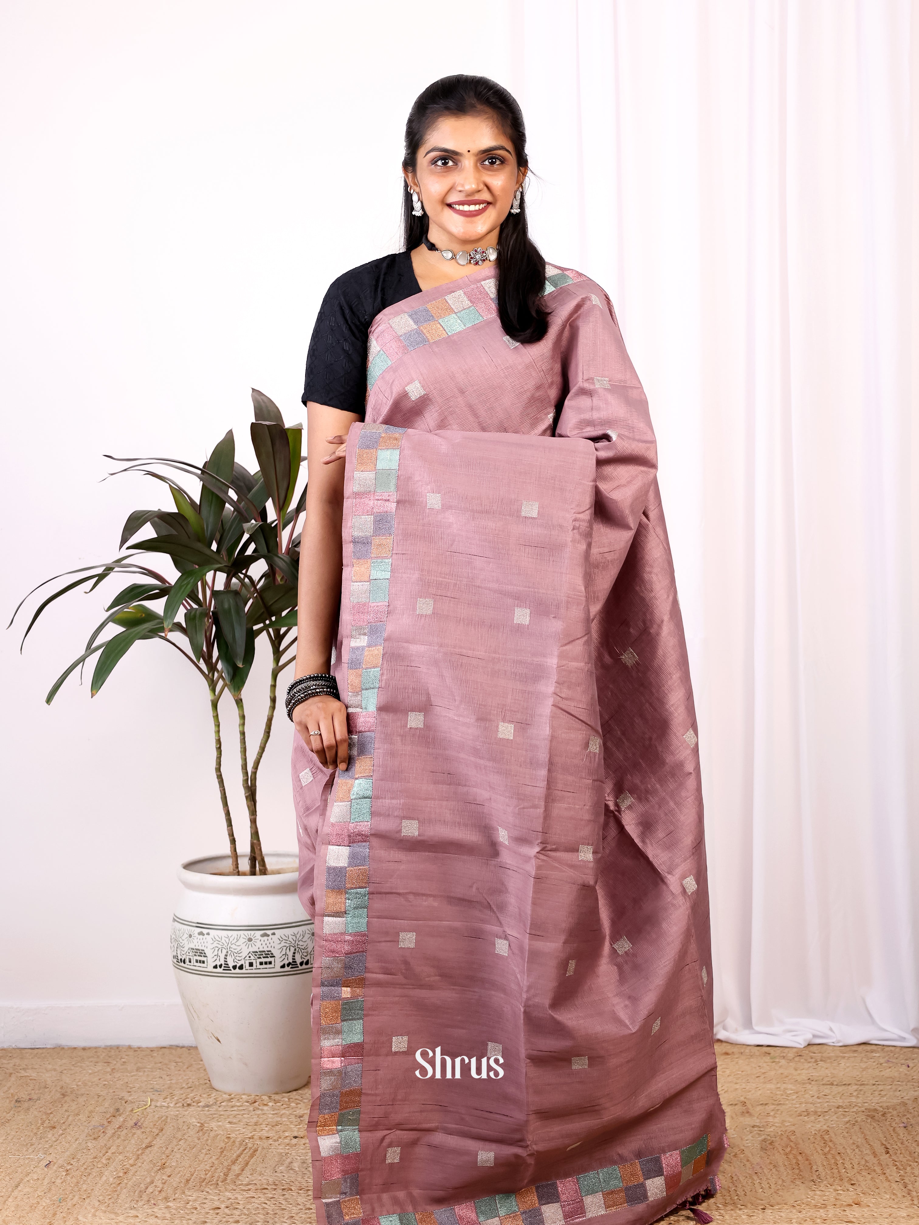 Pastel Purple - Semi Rawsilk Saree - Shop on Shrus.com