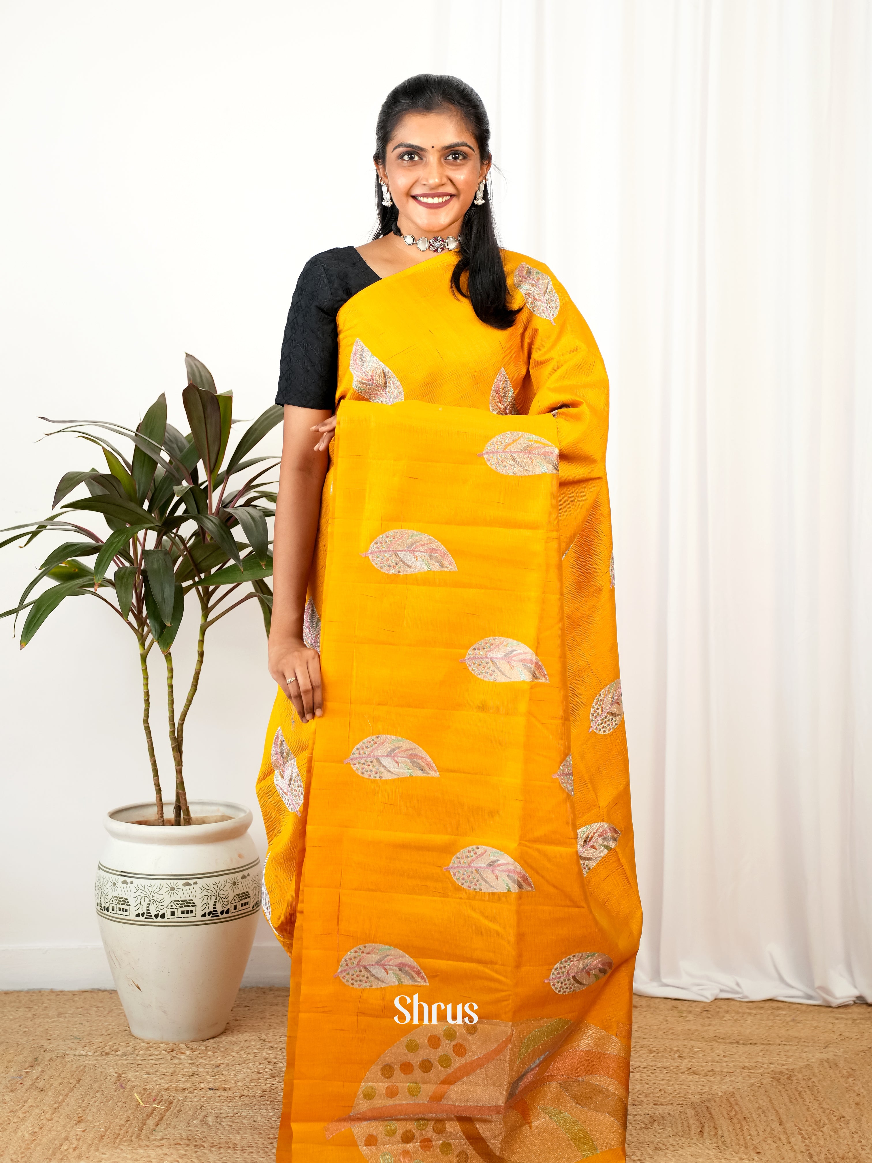Mustard - Semi Rawsilk Saree - Shop on Shrus.com