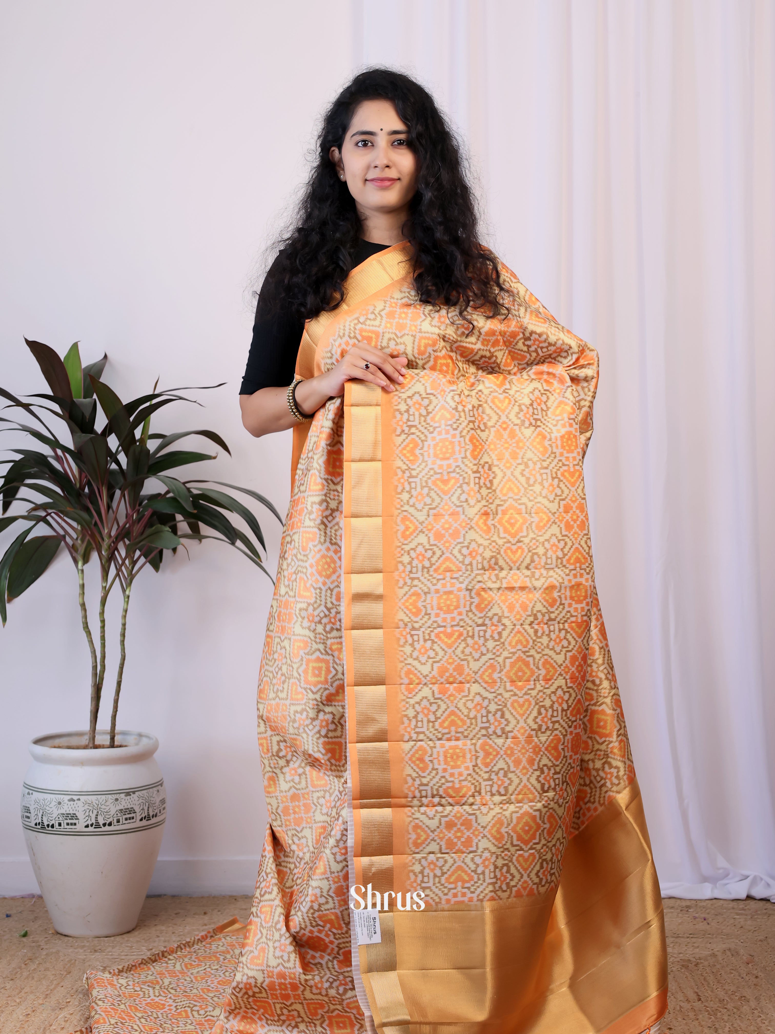 Orange - Semi Patola Saree - Shop on Shrus.com