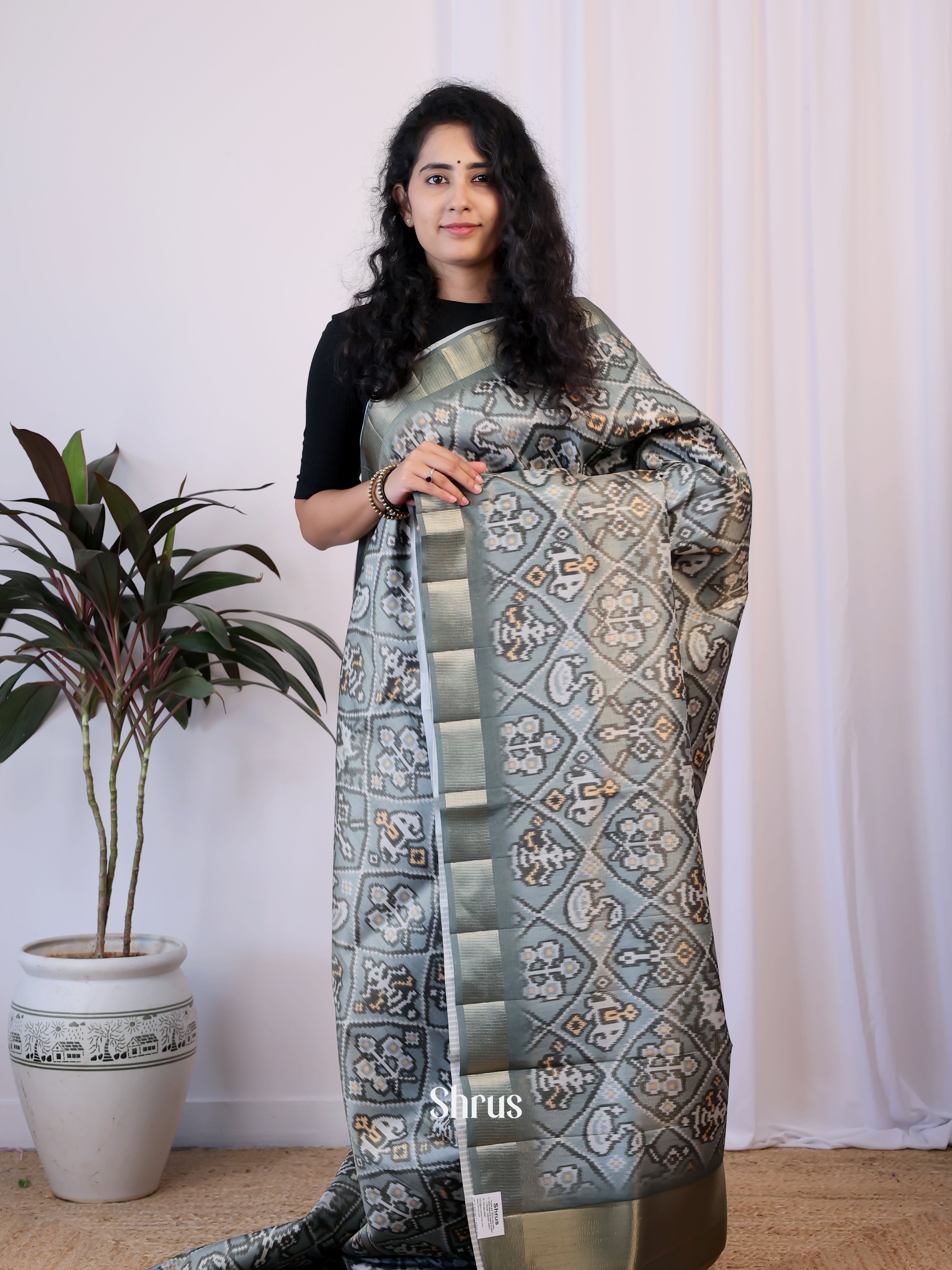 Grey - Semi Patola Saree - Shop on Shrus.com