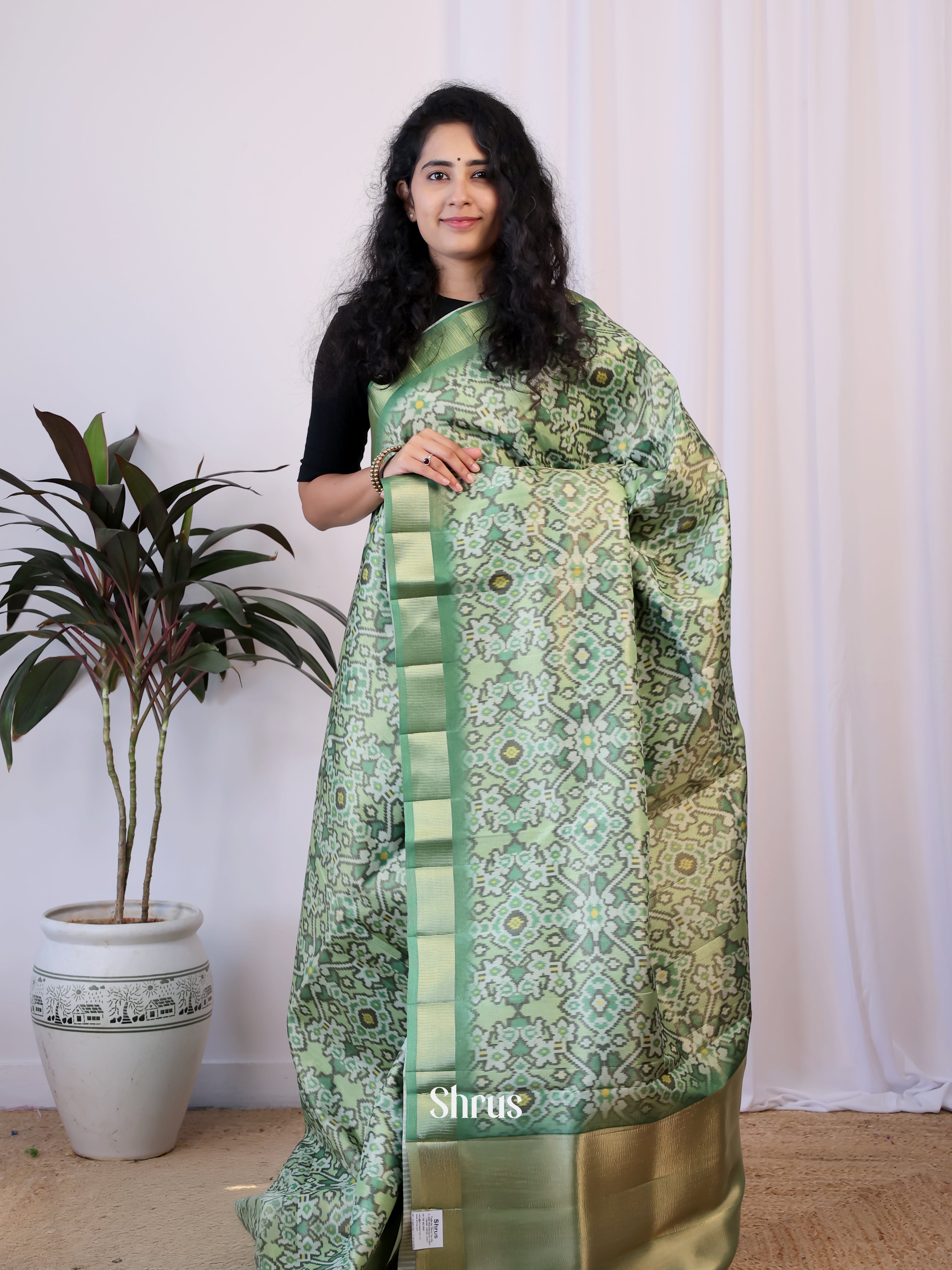 Green - Semi Patola Saree - Shop on Shrus.com