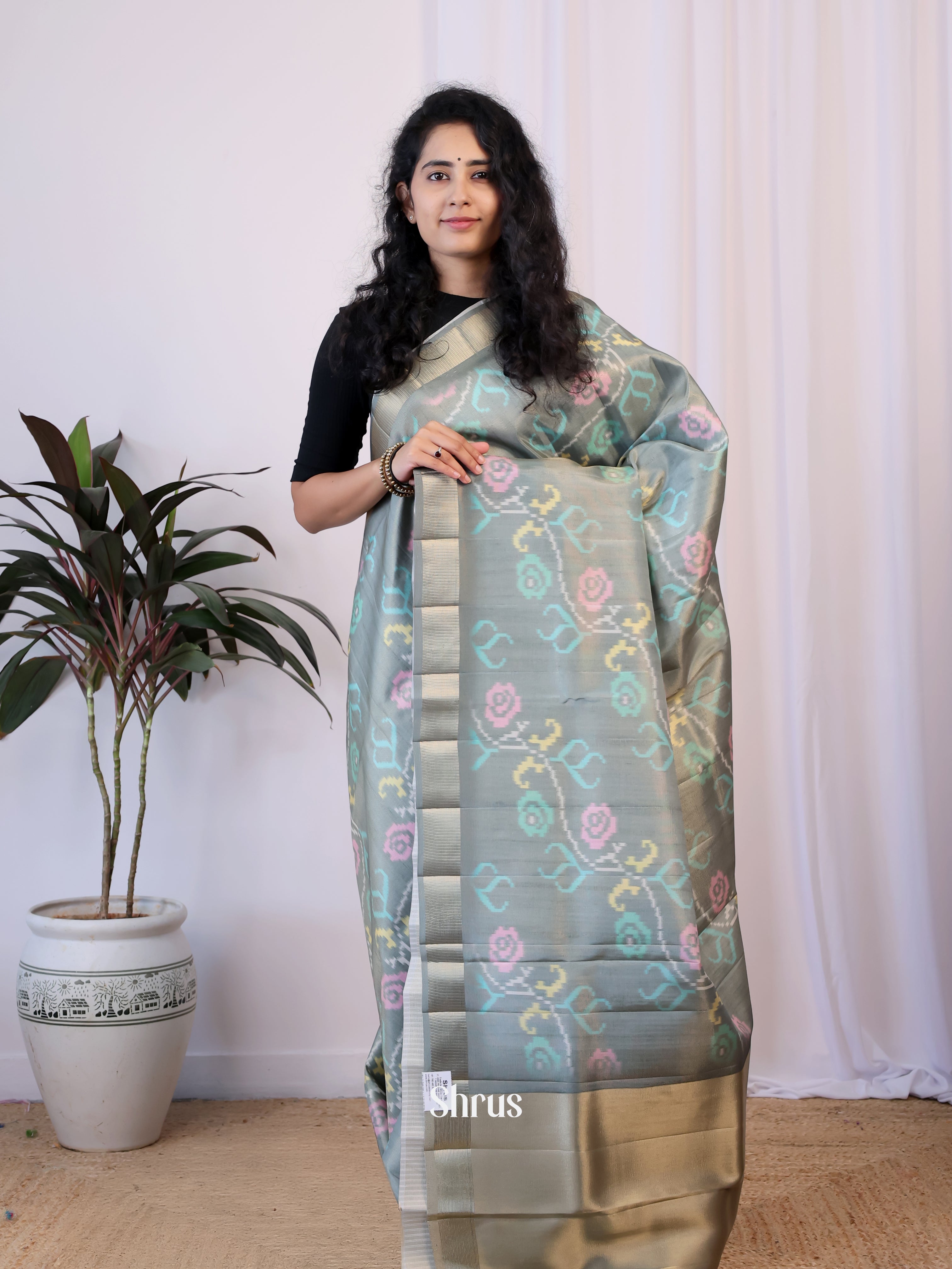 Grey - Semi Patola Saree - Shop on Shrus.com