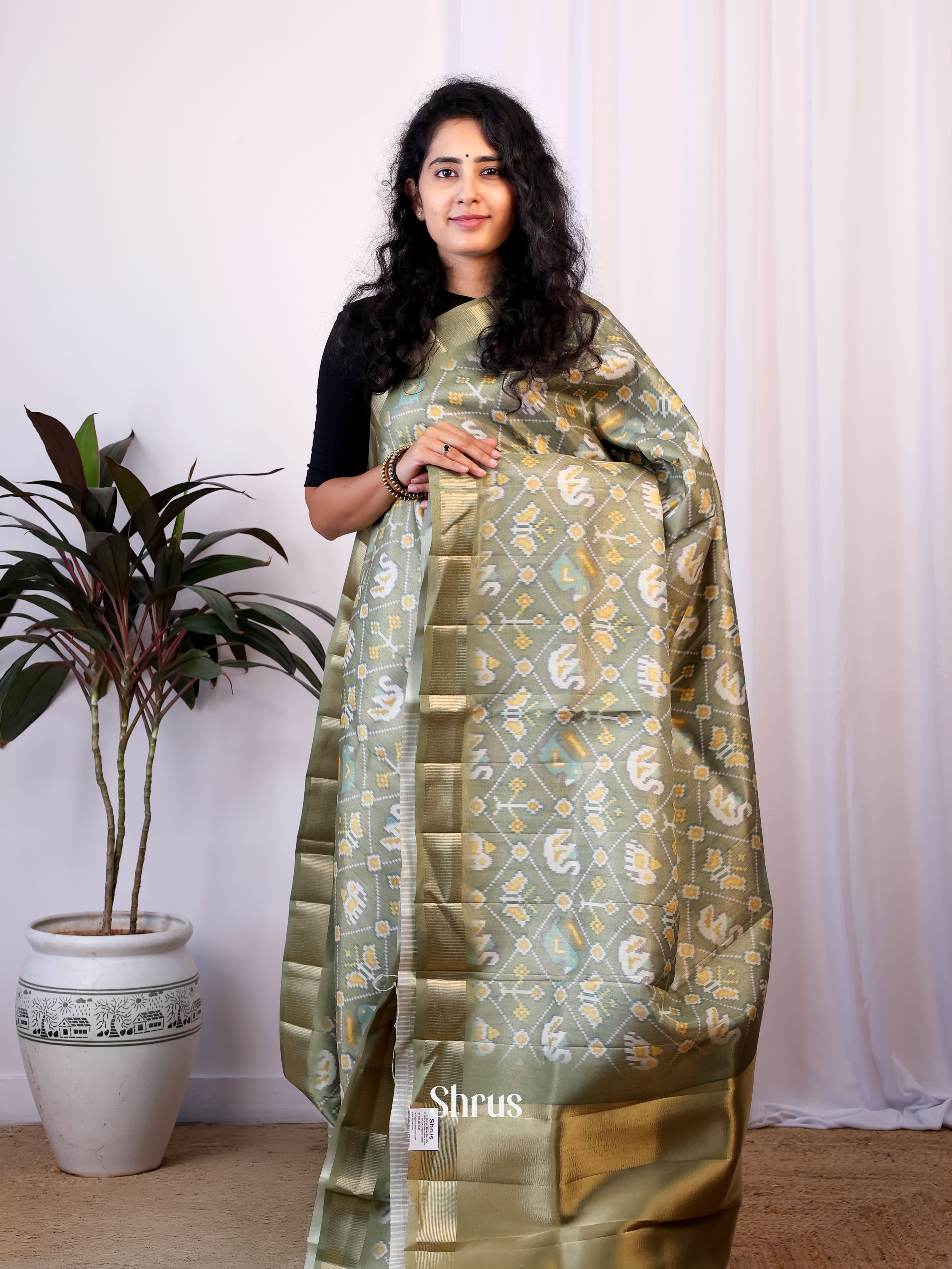 Grey - Semi Patola Saree - Shop on Shrus.com