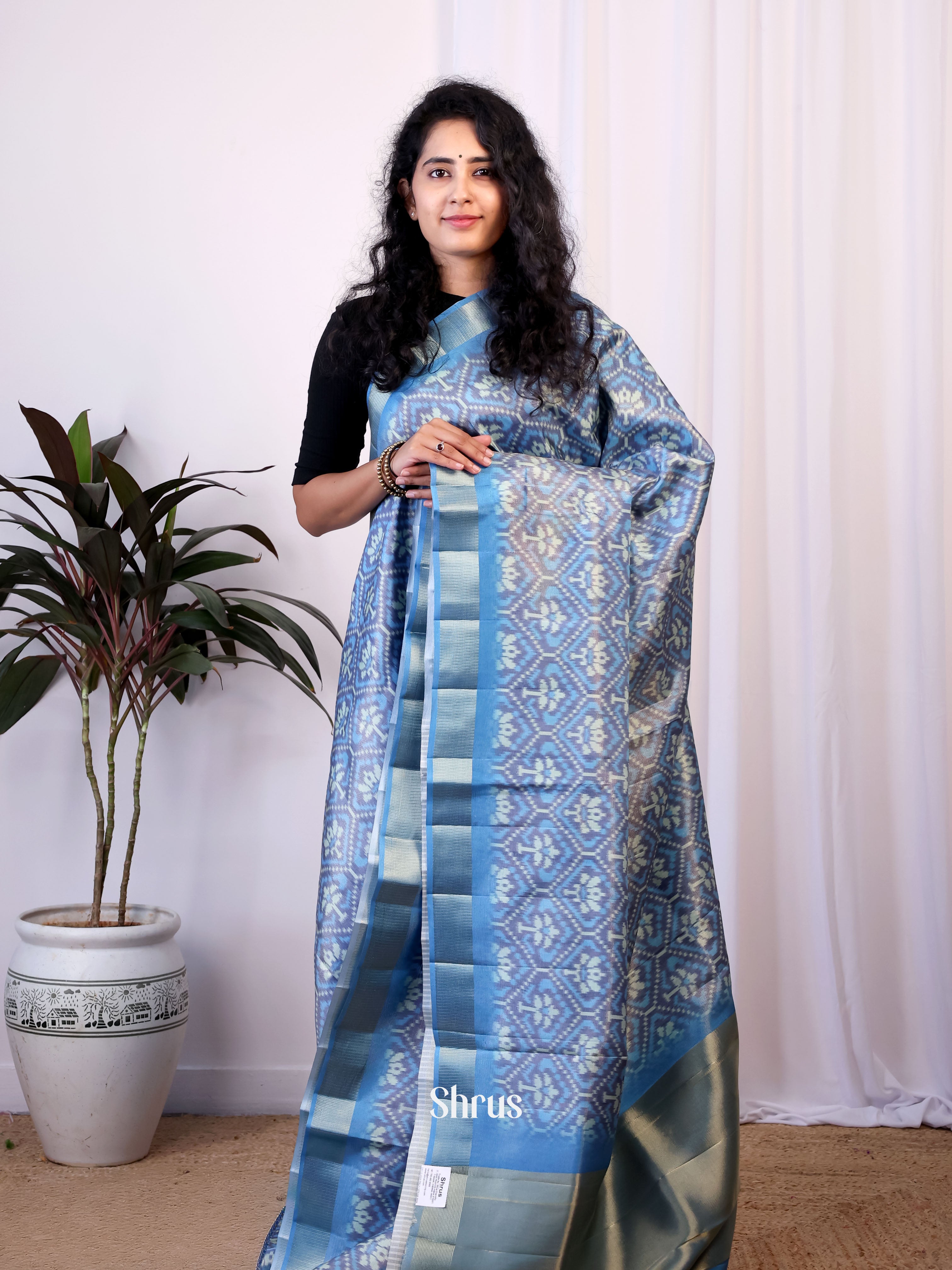 Blue - Semi Patola Saree - Shop on Shrus.com