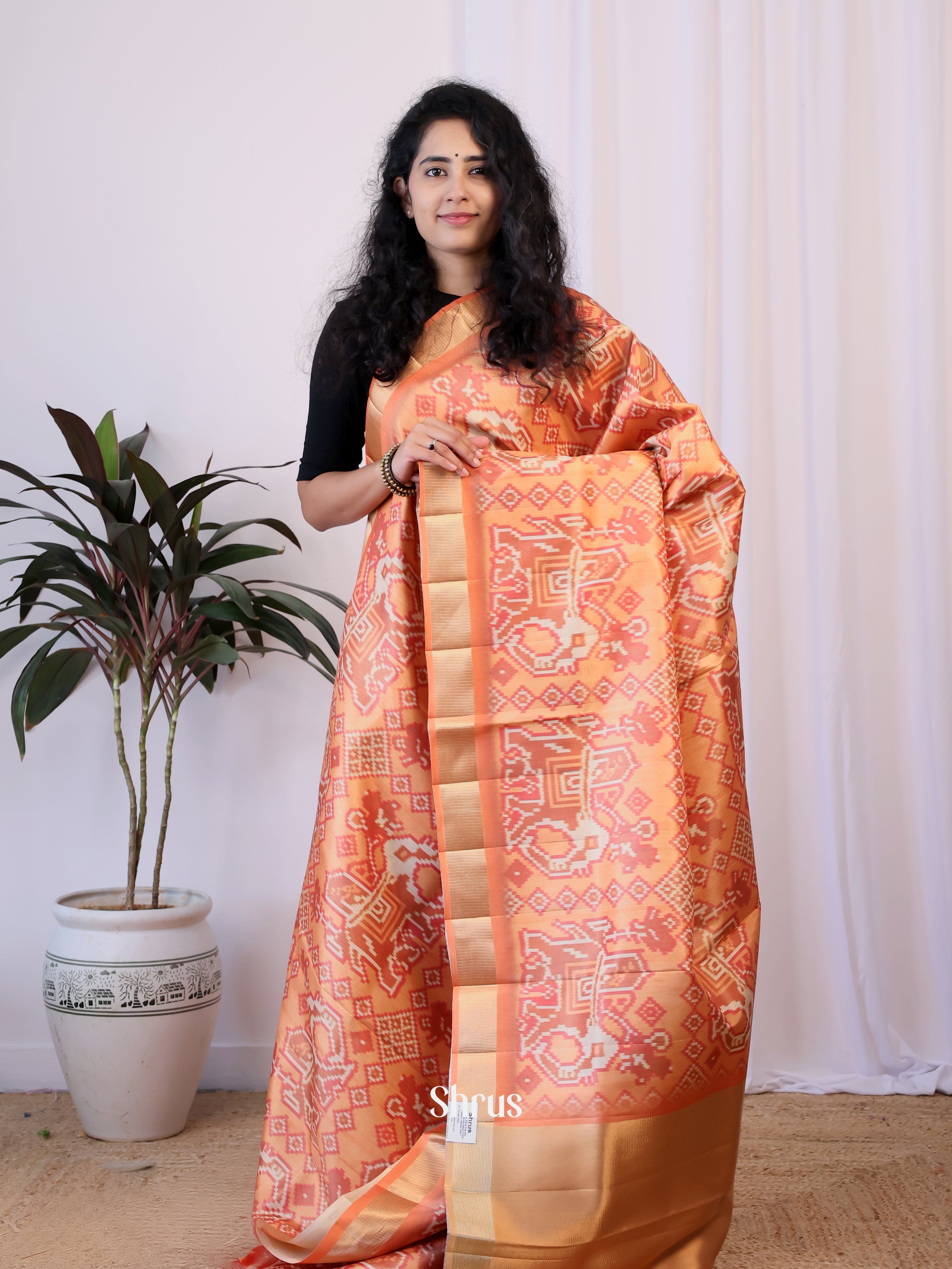 Peach - Semi Patola Saree - Shop on Shrus.com