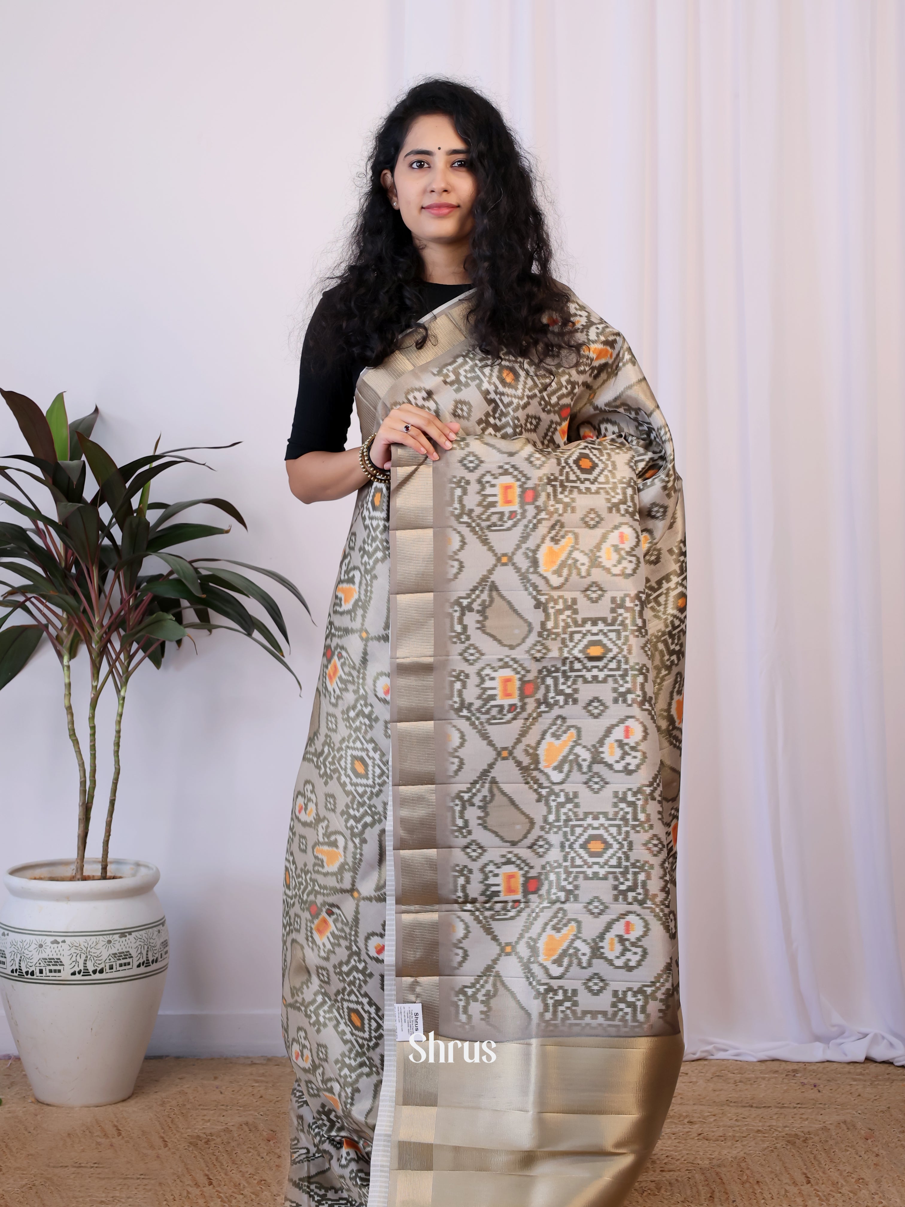 Grey - Semi Patola Saree - Shop on Shrus.com