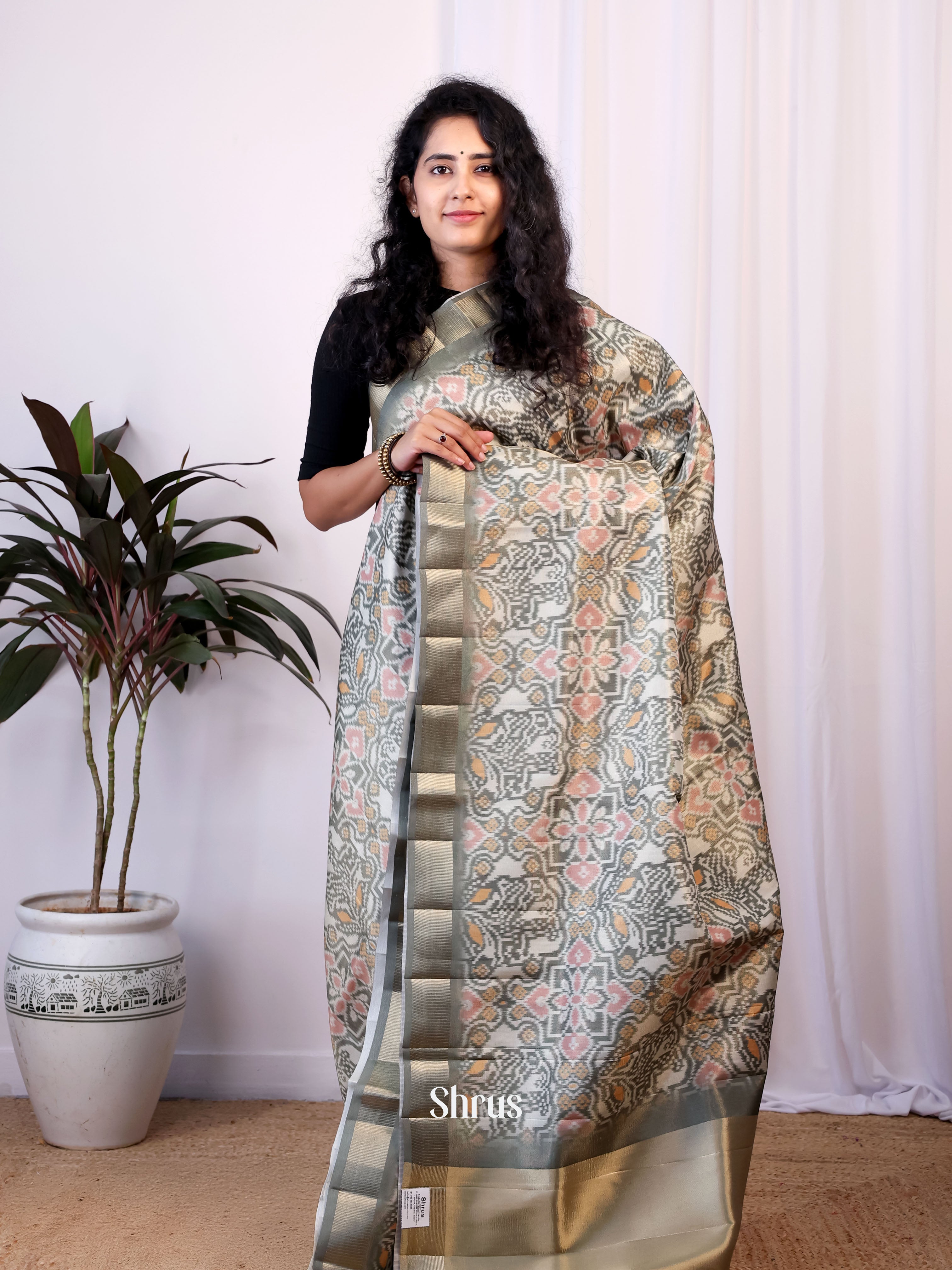 Grey - Semi Patola Saree - Shop on Shrus.com