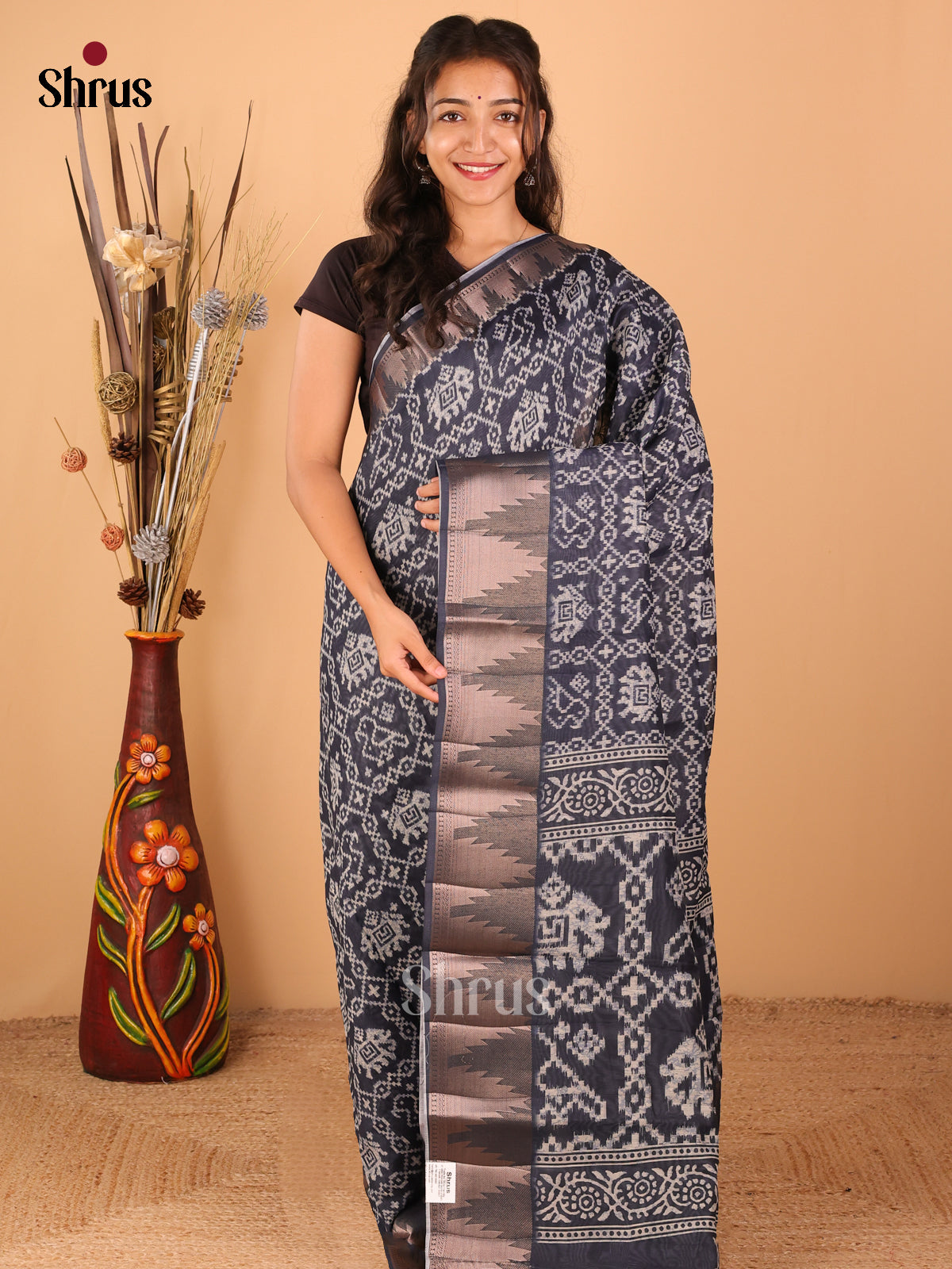 Navy Blue - Semi Chanderi - CIS23334 - Shop on Shrus.com