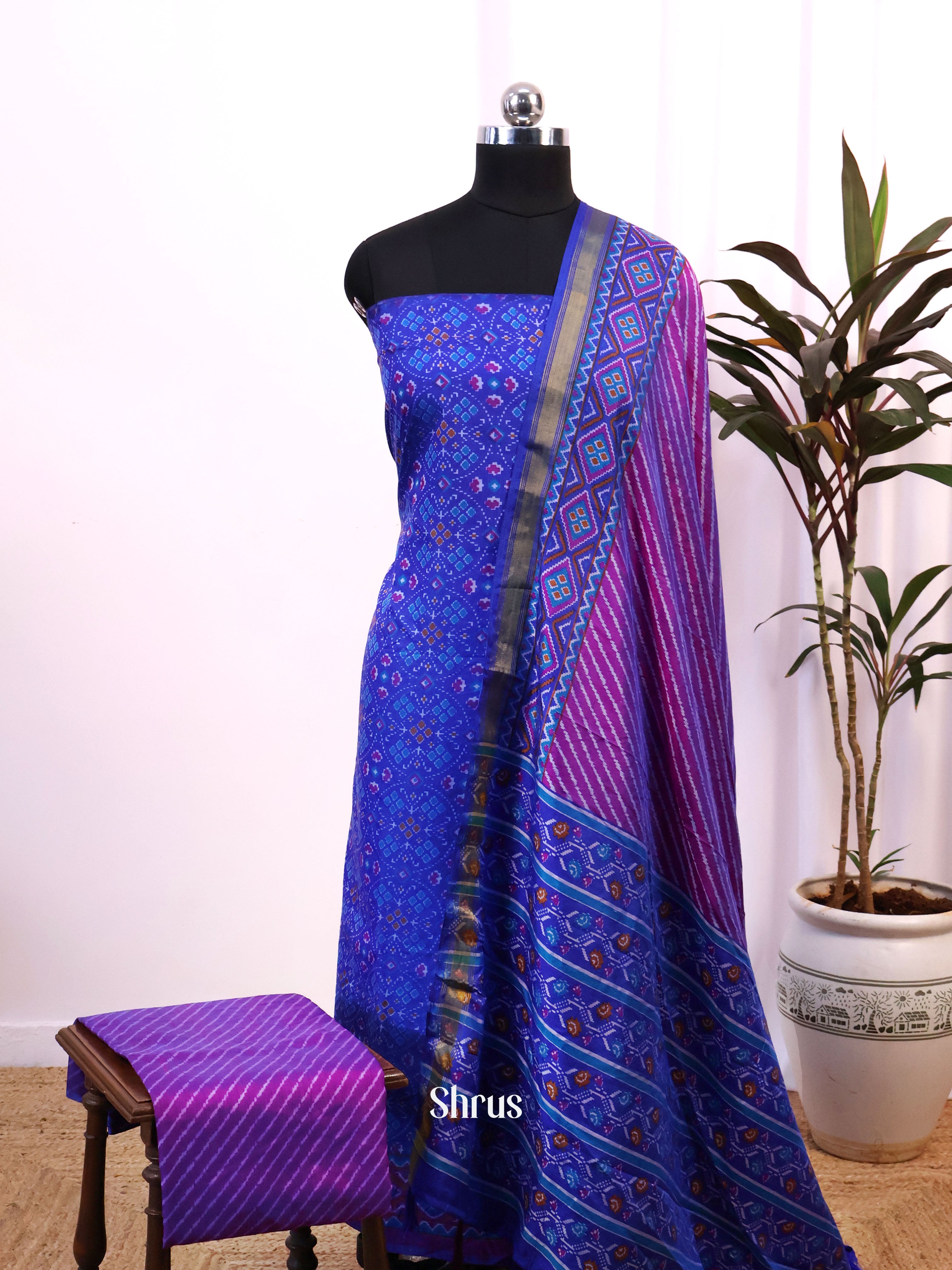 Blue & Purple - semi patola salwar - Shop on Shrus.com