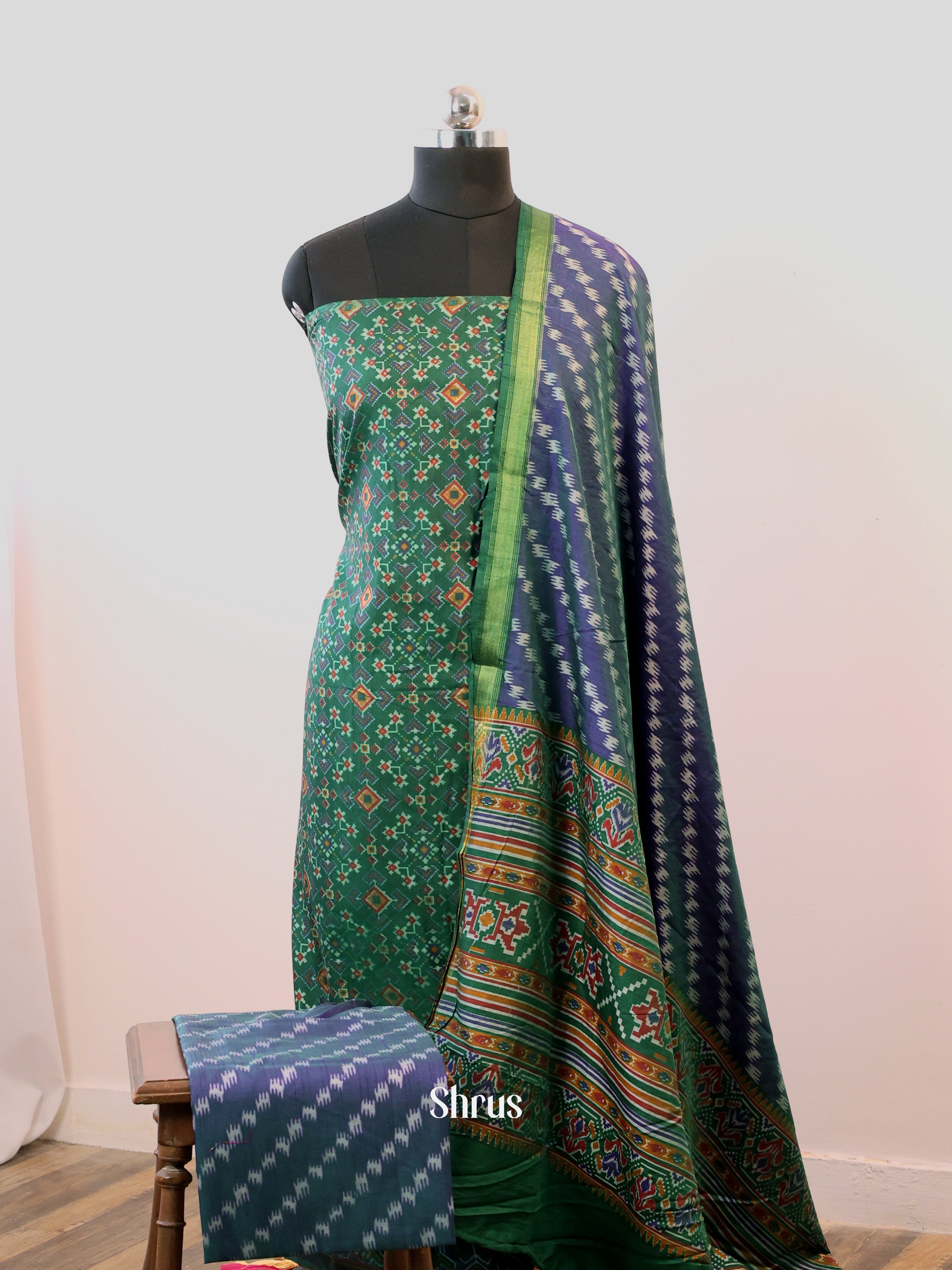 Green & Blue - semi patola salwar - Shop on Shrus.com