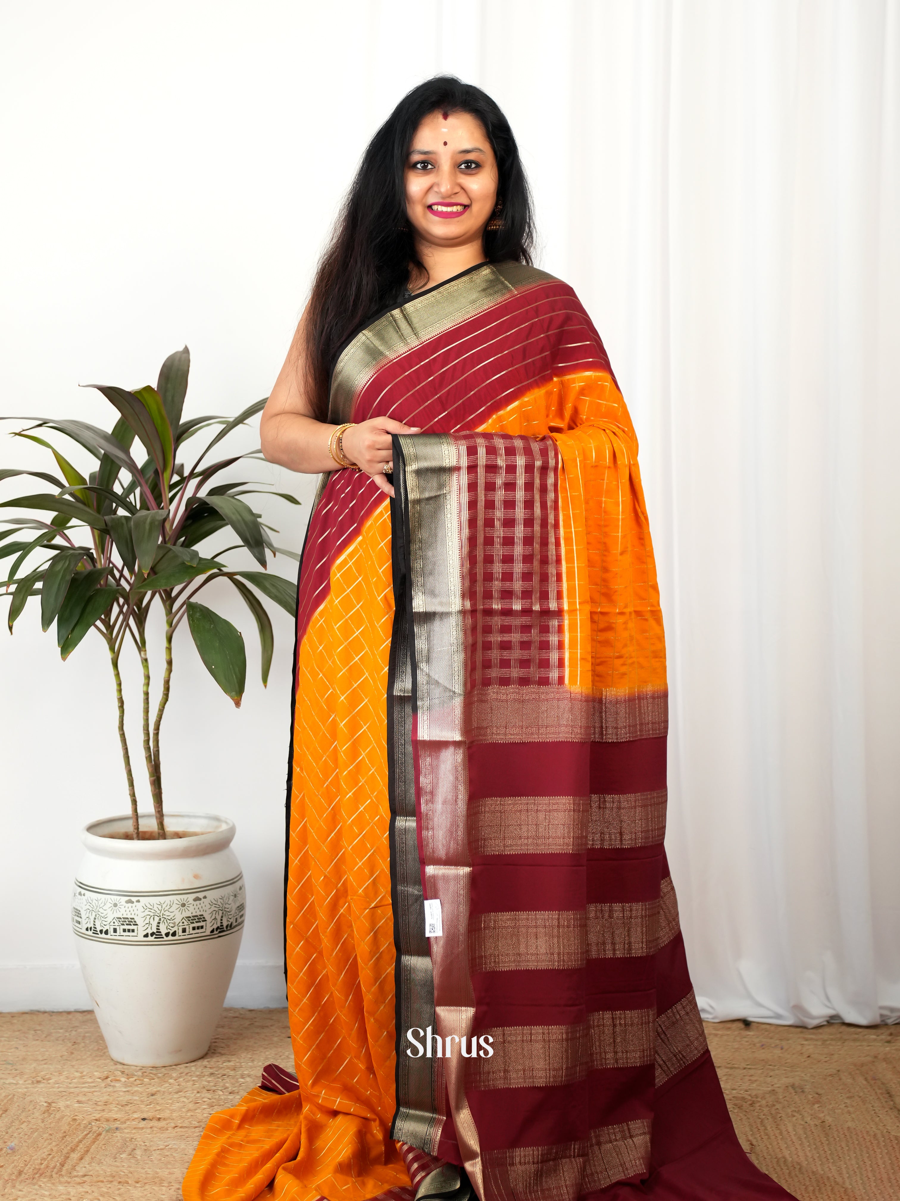 Orange & Maroon - Mysoresilk-halfpure Saree - Shop on Shrus.com