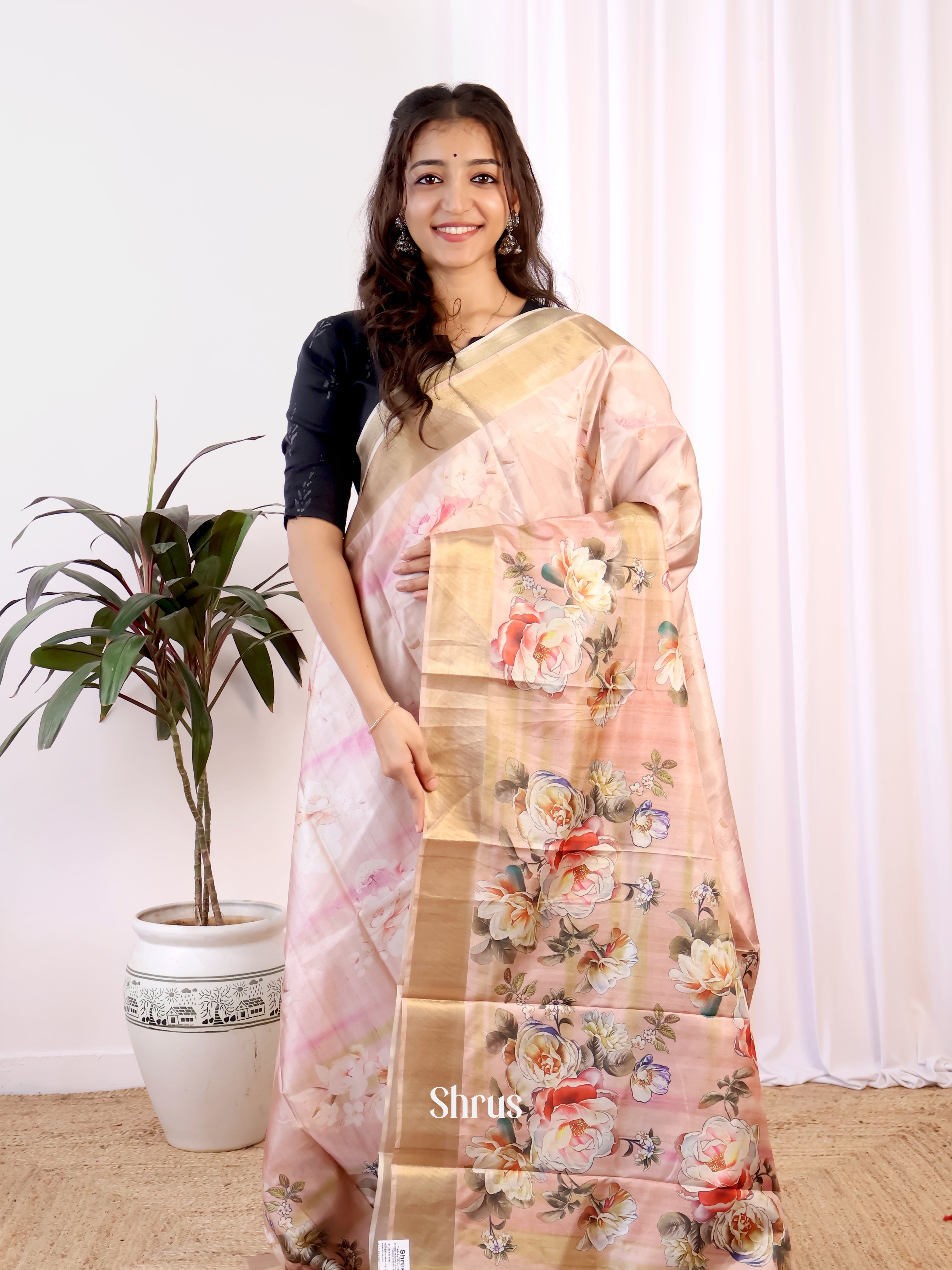 Lite Peach - Champa semitussar Saree - Shop on Shrus.com