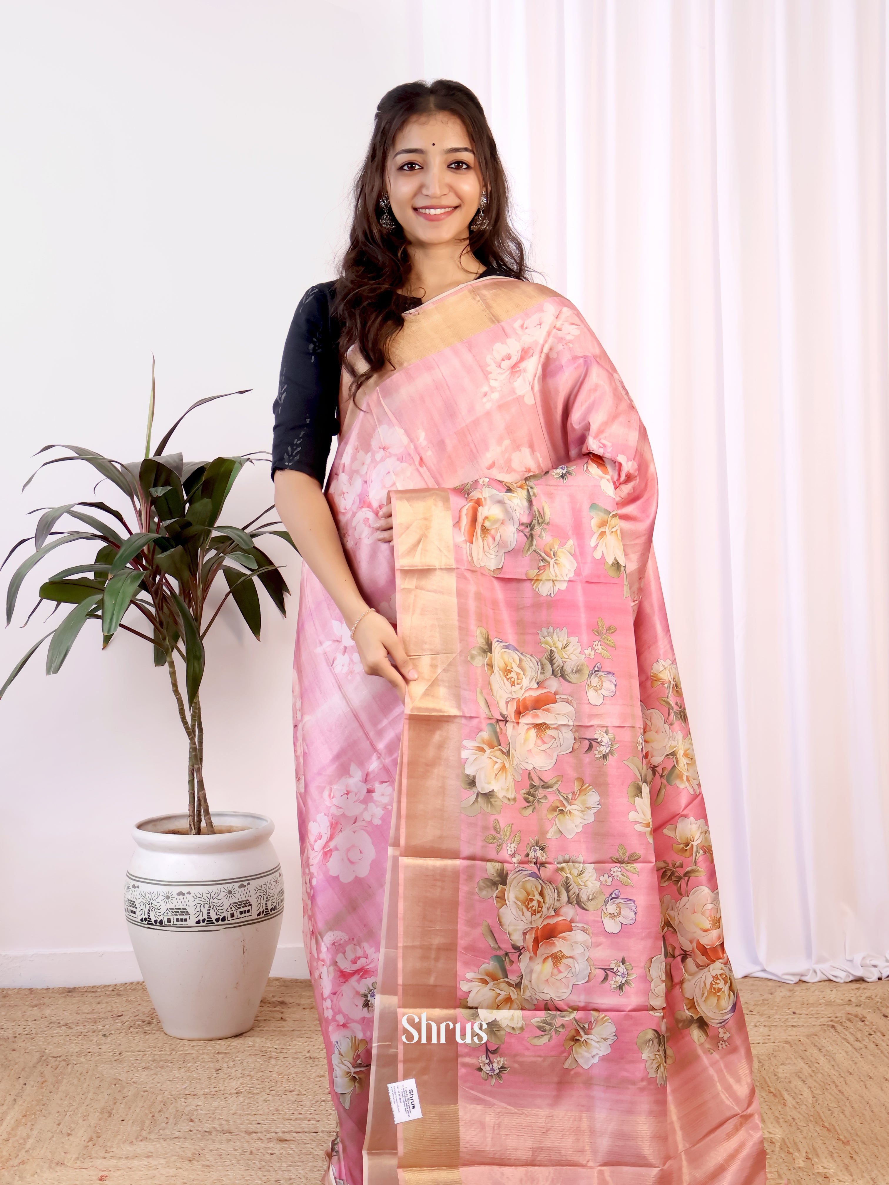 Pink- Champa semitussar Saree - Shop on Shrus.com