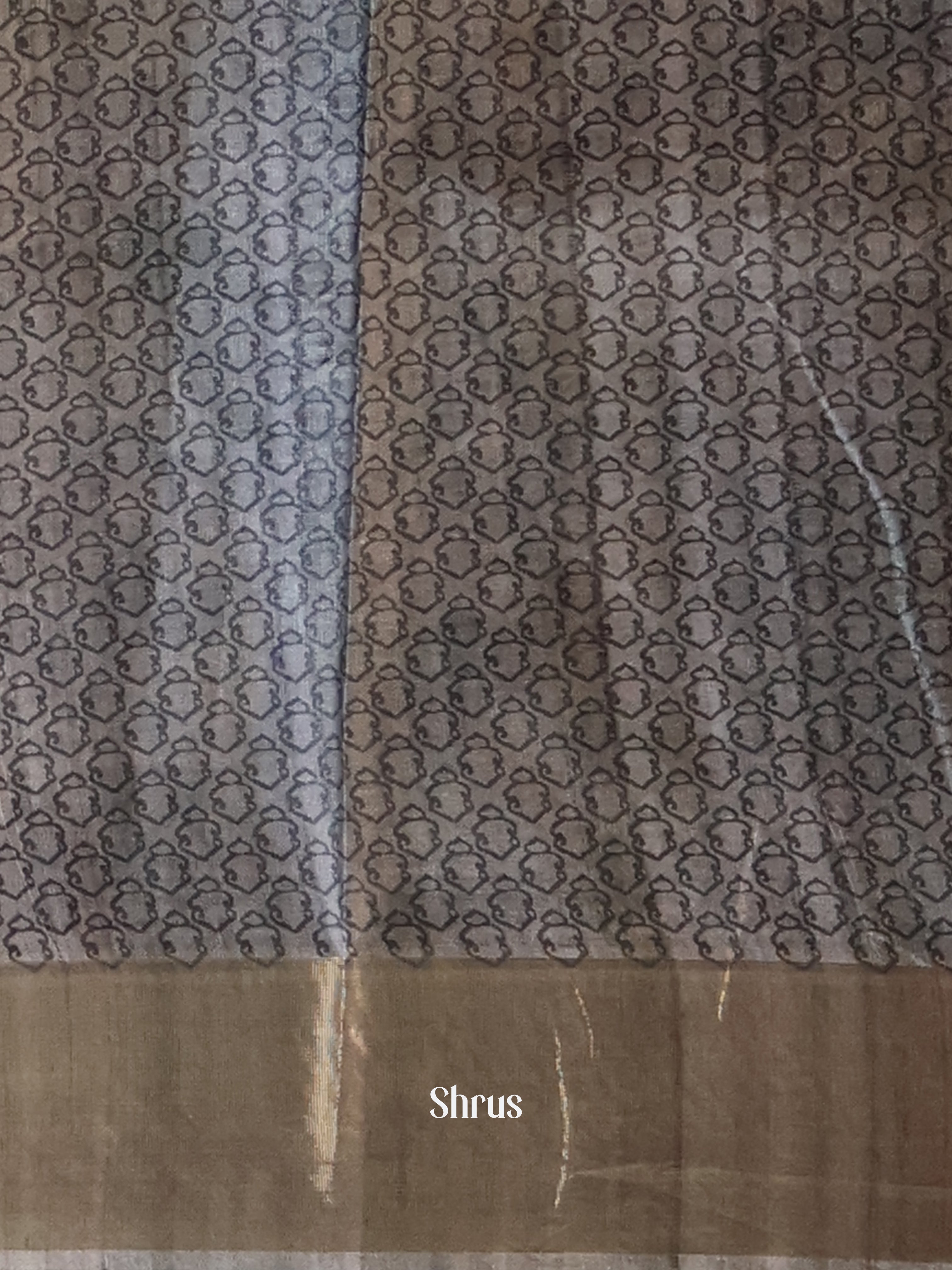 Cream & Black - Champa semitussar Saree - Shop on Shrus.com