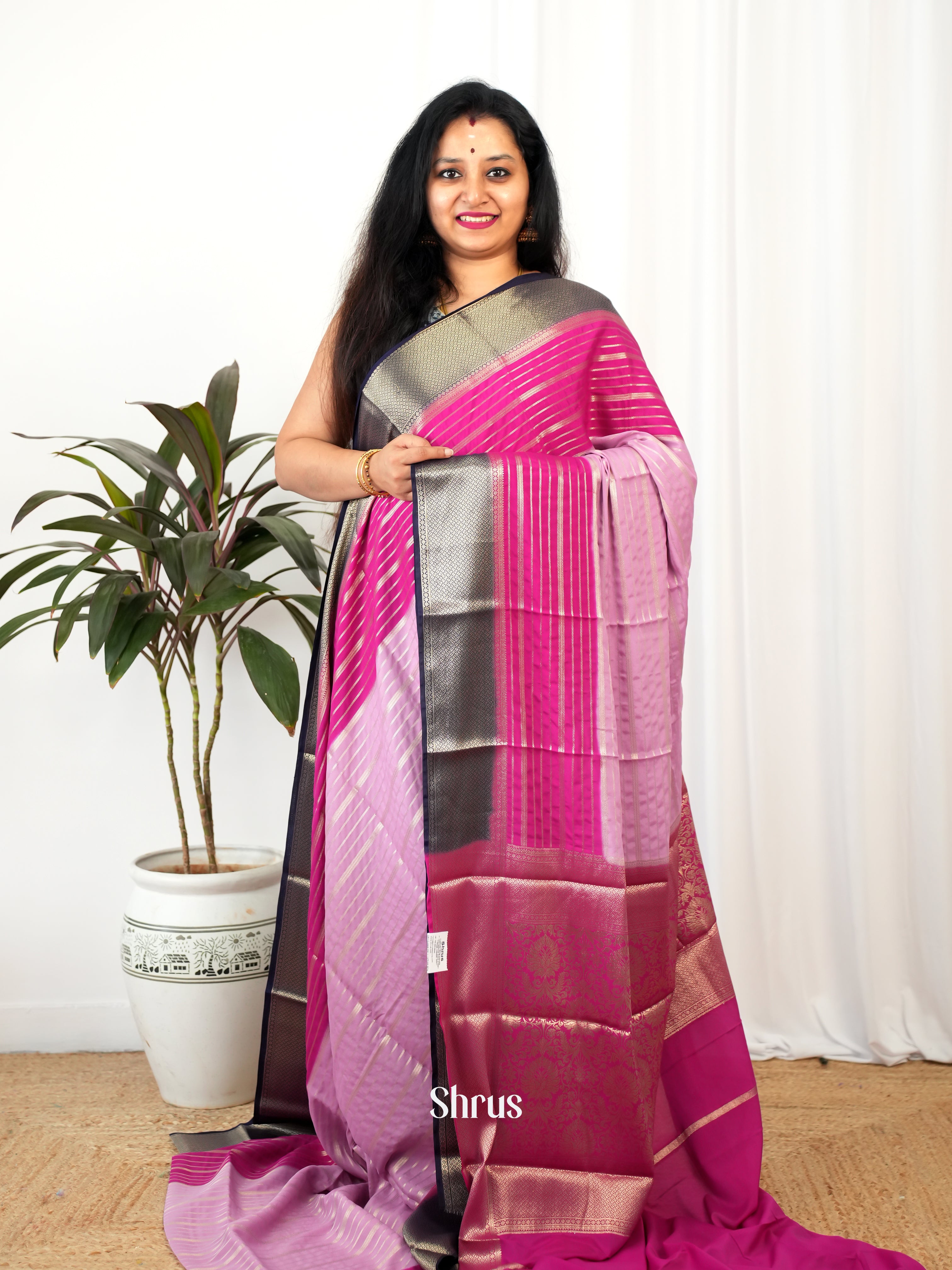 Baby Pink & Blue - Mysoresilk-halfpure Saree - Shop on Shrus.com
