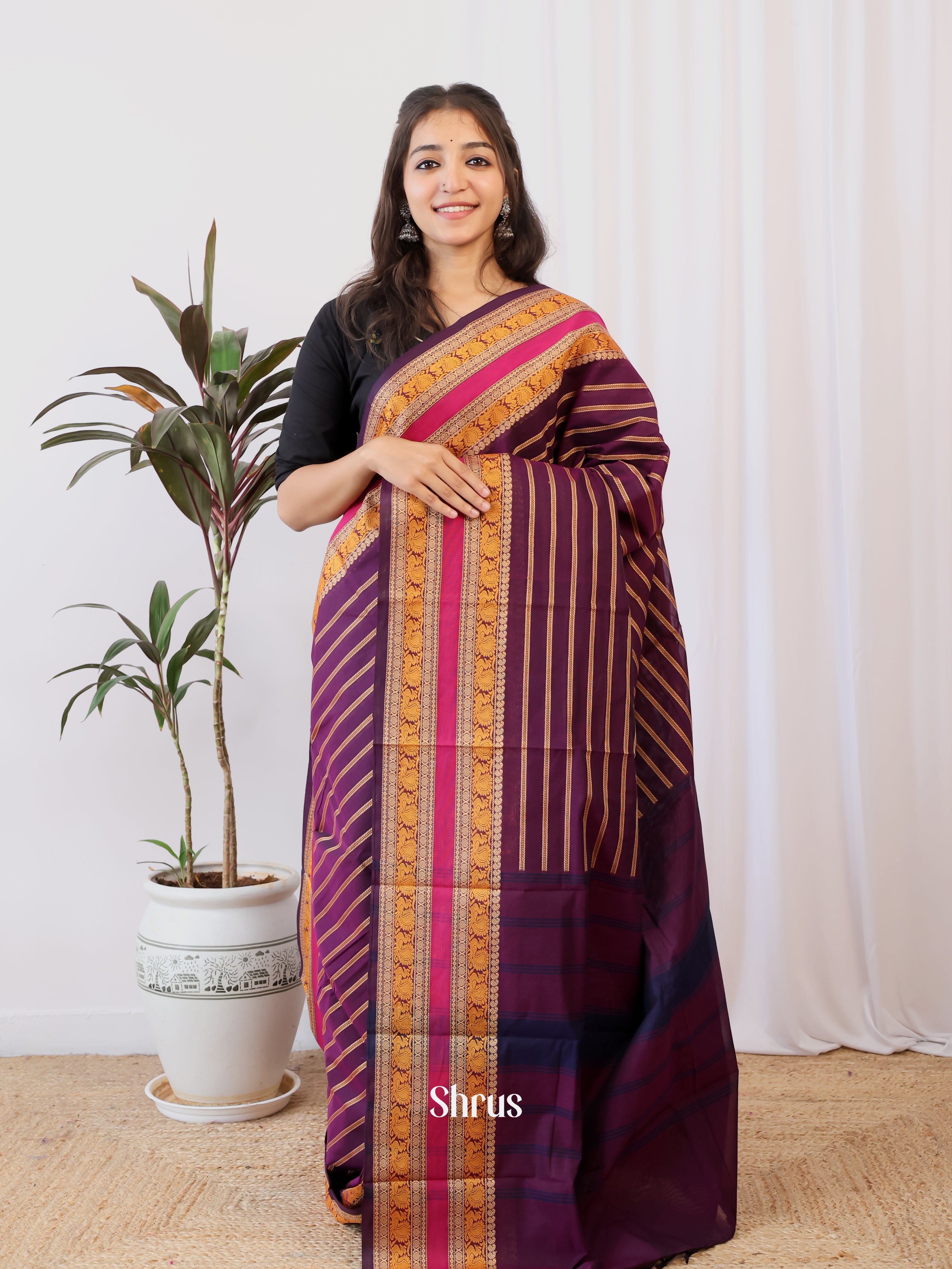 Violet & Pink - Chettinad Cotton Saree - Shop on Shrus.com