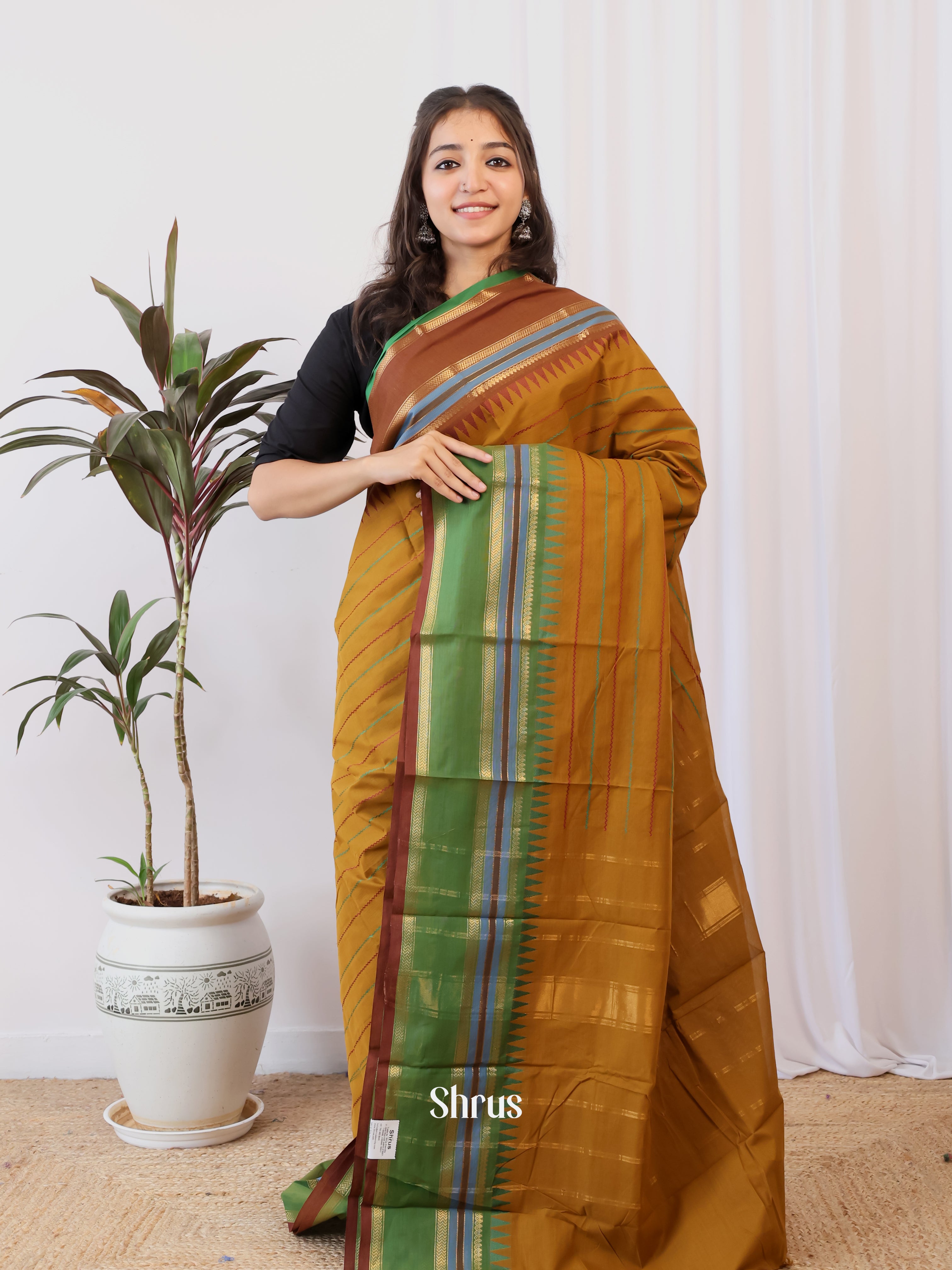 Mehandi & Green- Chettinad Cotton Saree - Shop on Shrus.com