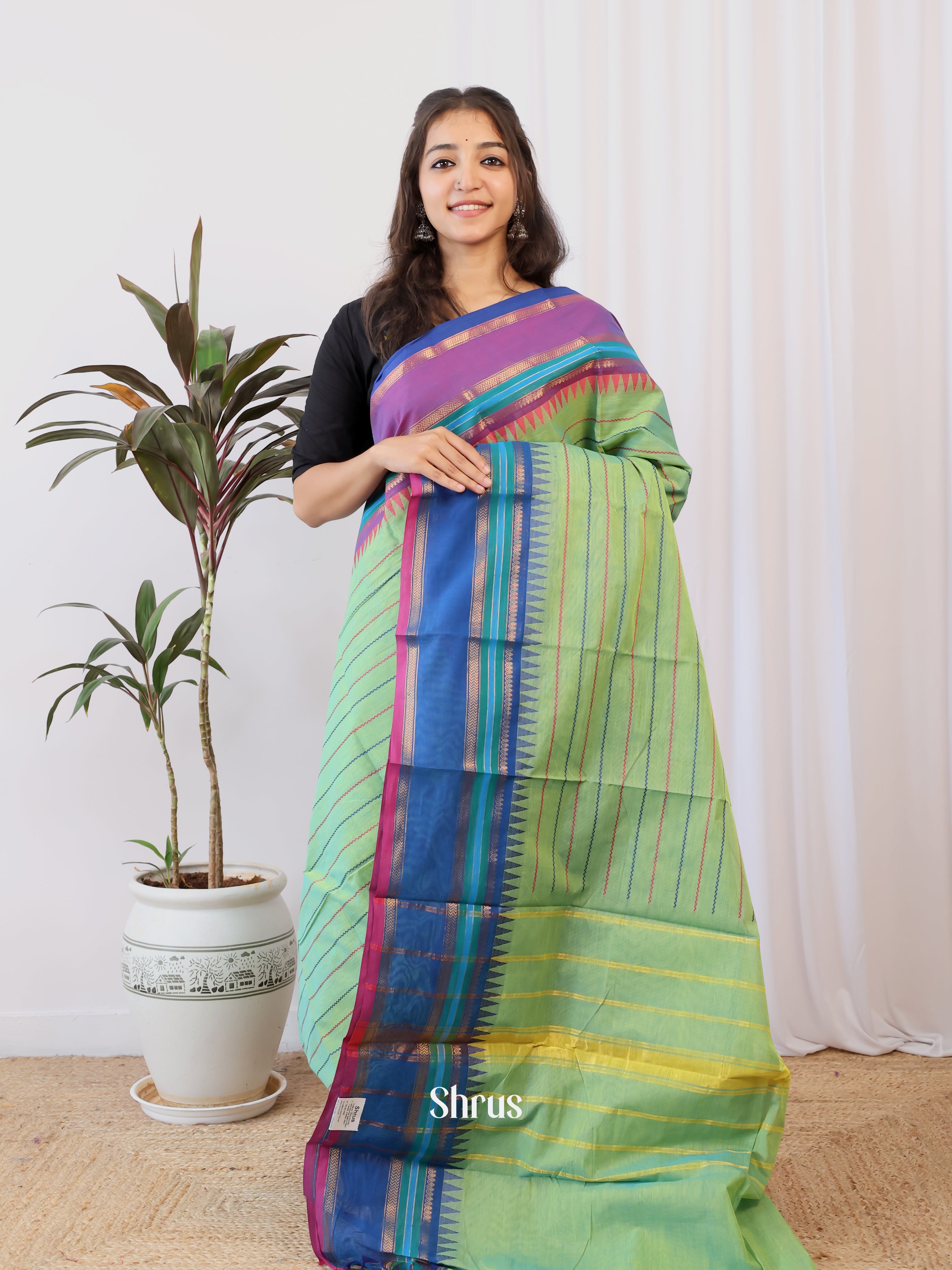 Green & Blue - Chettinad Cotton Saree - Shop on Shrus.com