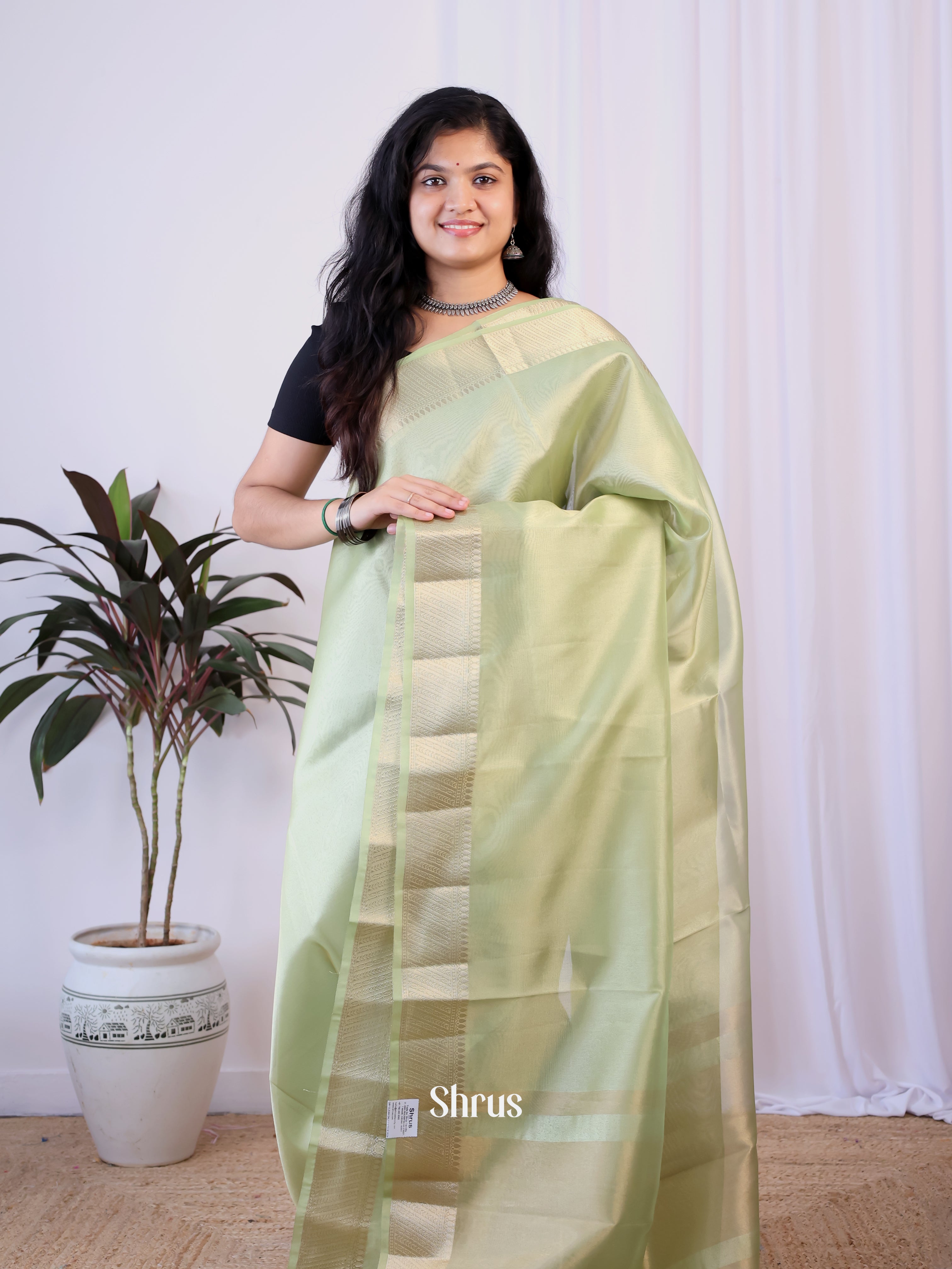 Green - Semi Tissue Saree - Shop on Shrus.com
