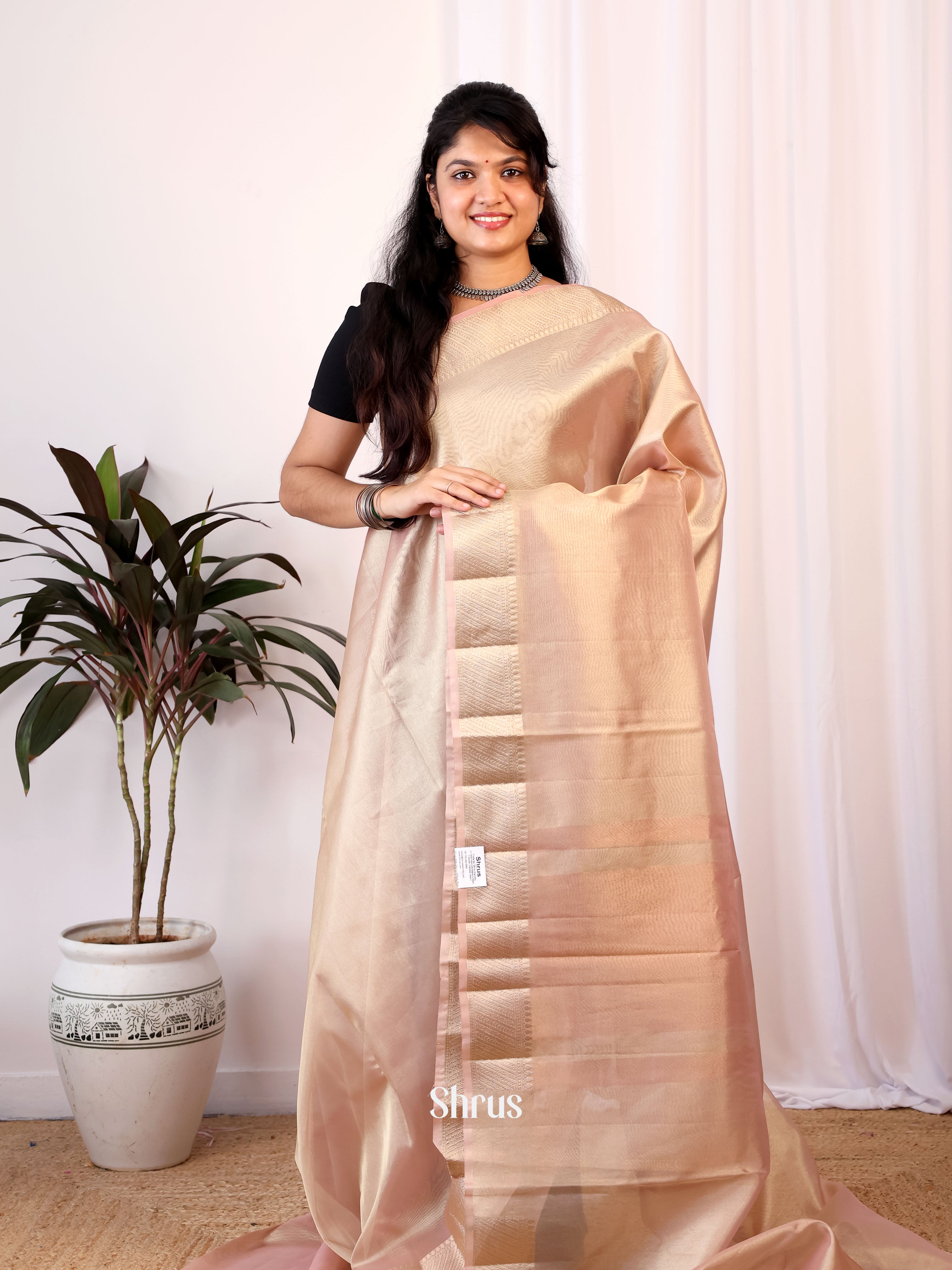 Rose Gold - Semi Tissue Saree - Shop on Shrus.com