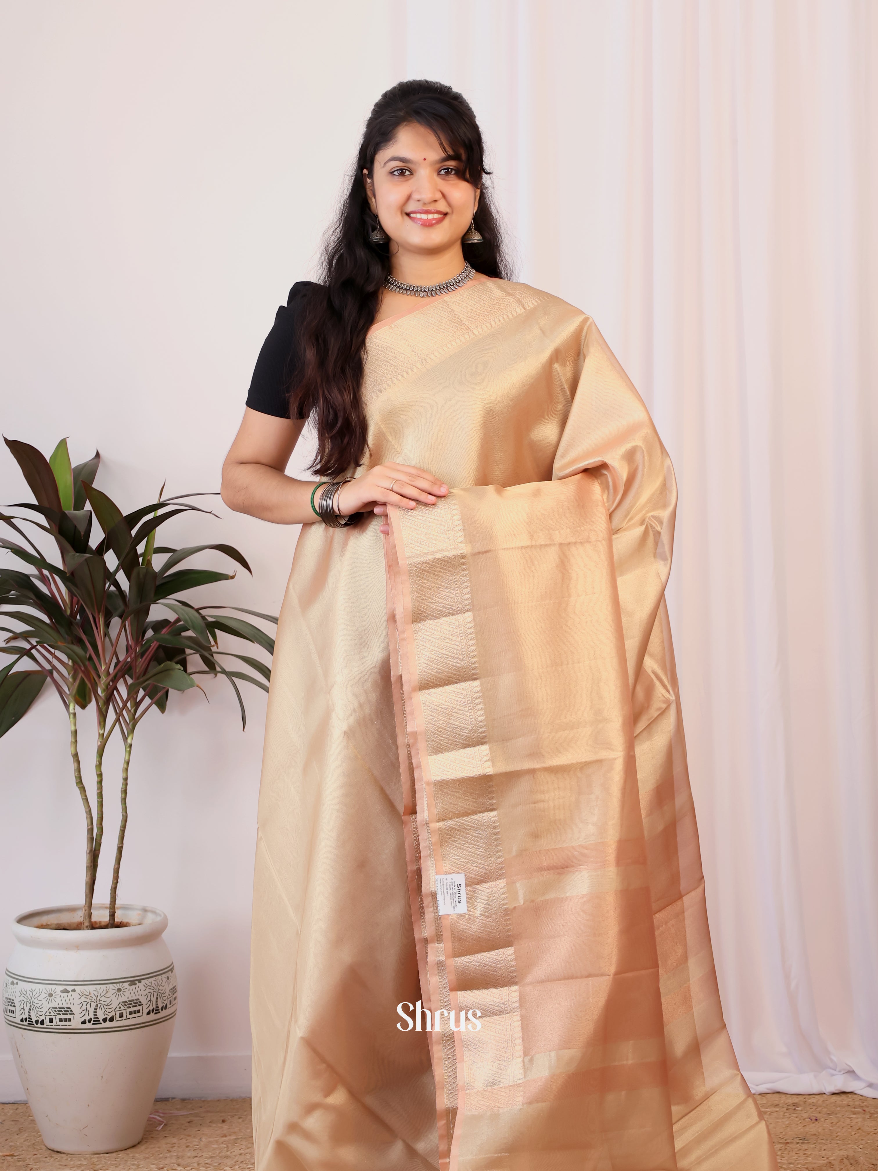 Peach- Semi Tissue Saree - Shop on Shrus.com