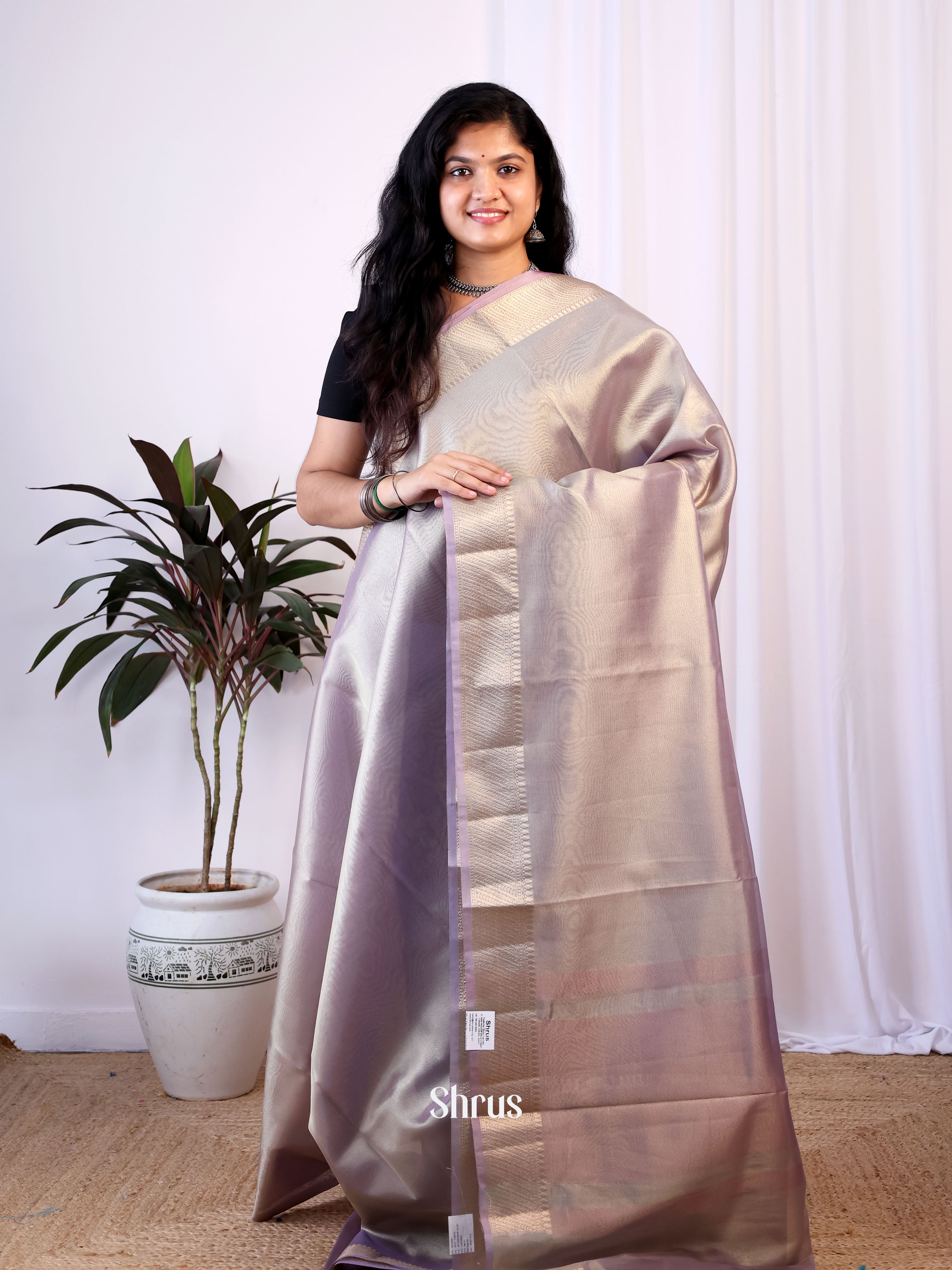 Purple - Semi Tissue Saree - Shop on Shrus.com
