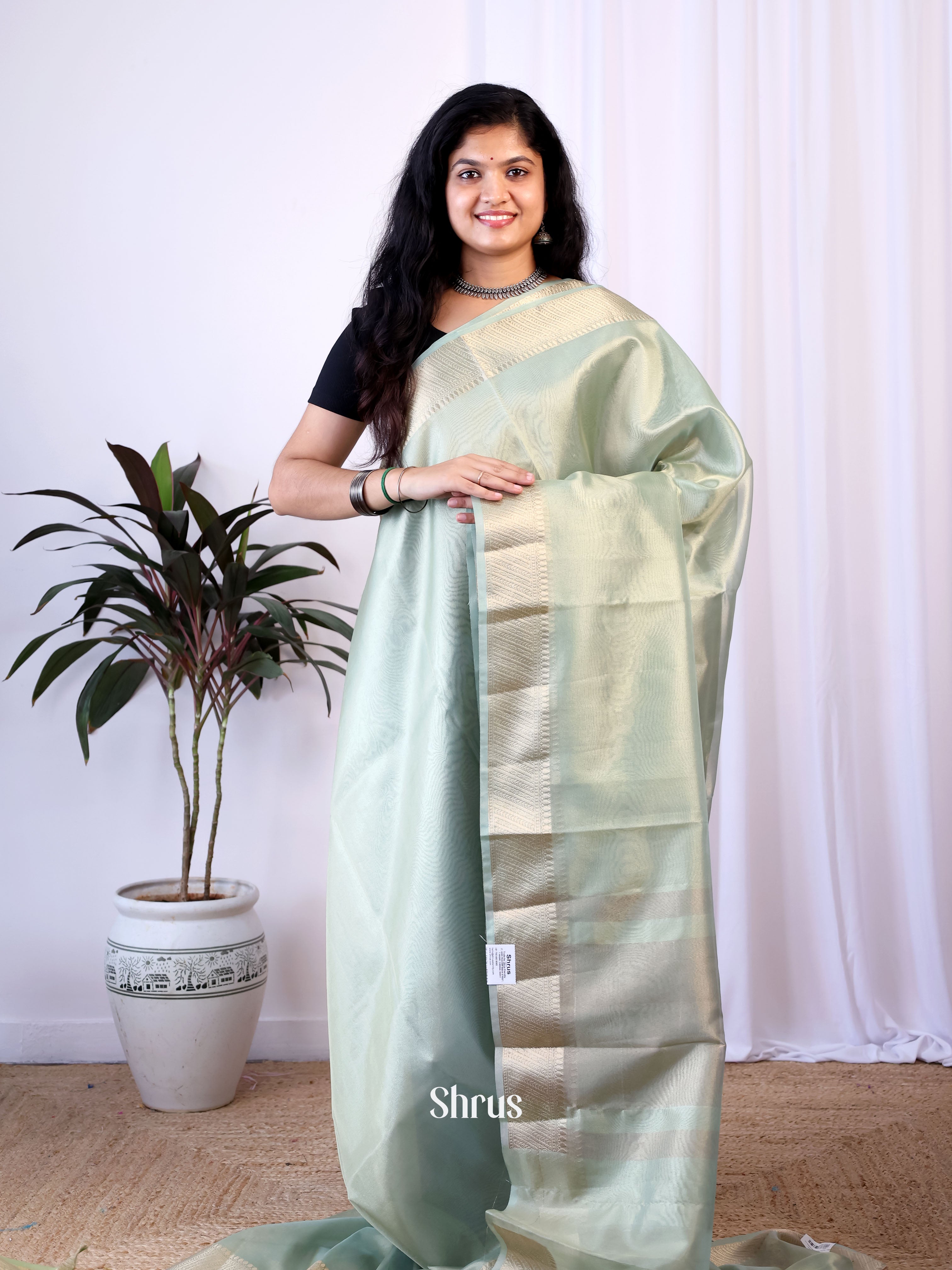 Grey - Semi Tissue Saree - Shop on Shrus.com